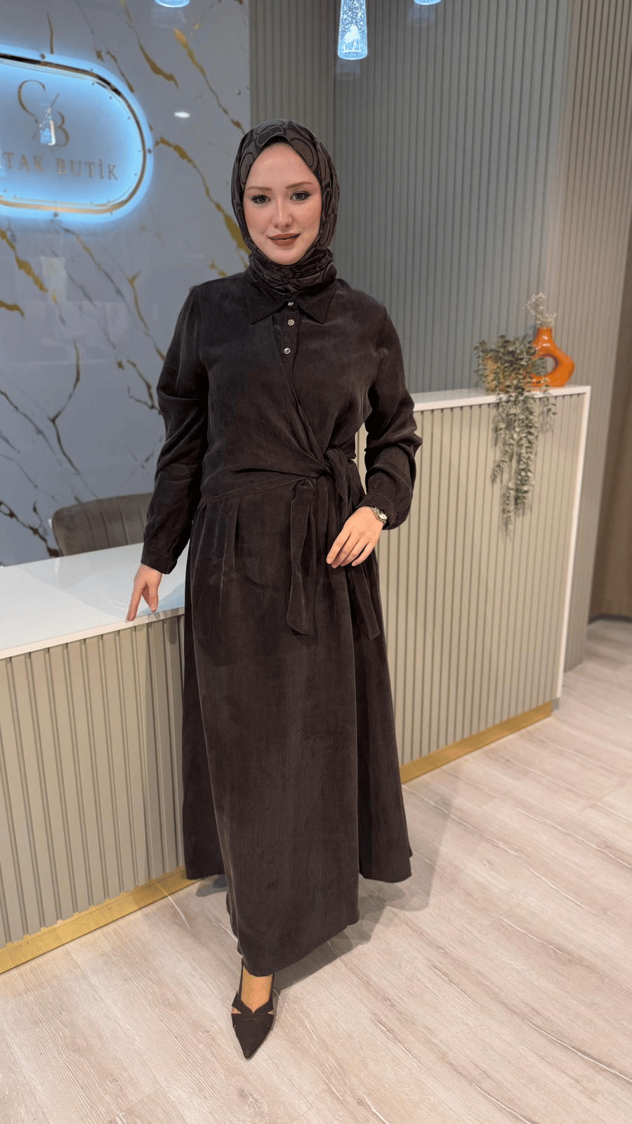 NUSS 2041 ELBİSE- KAHVE