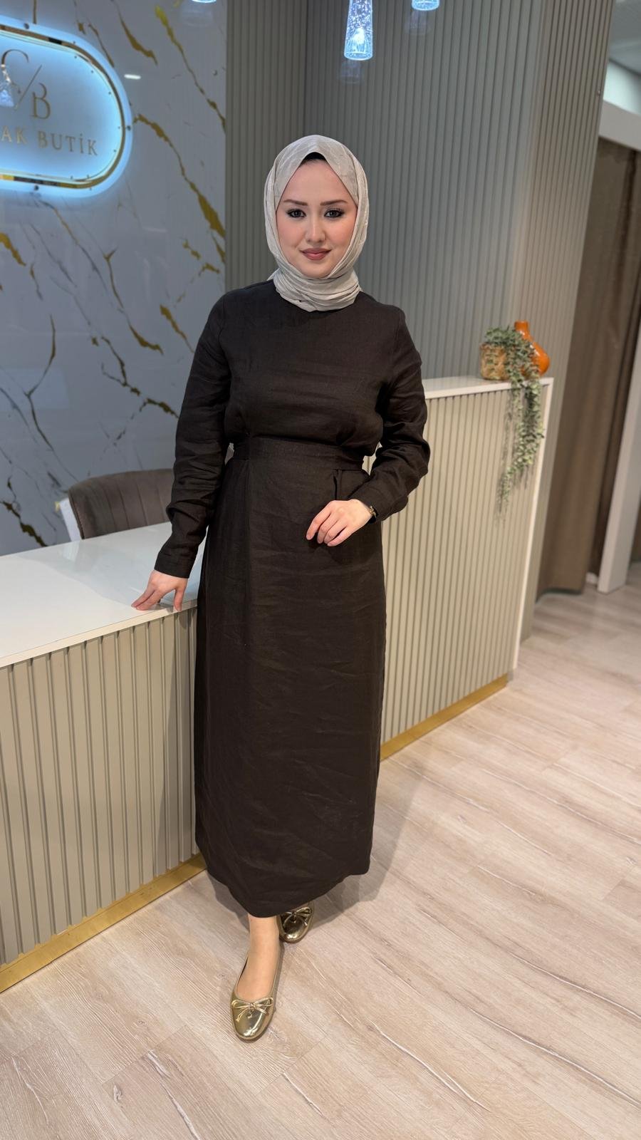 NUSS 2048 ELBİSE - KAHVE