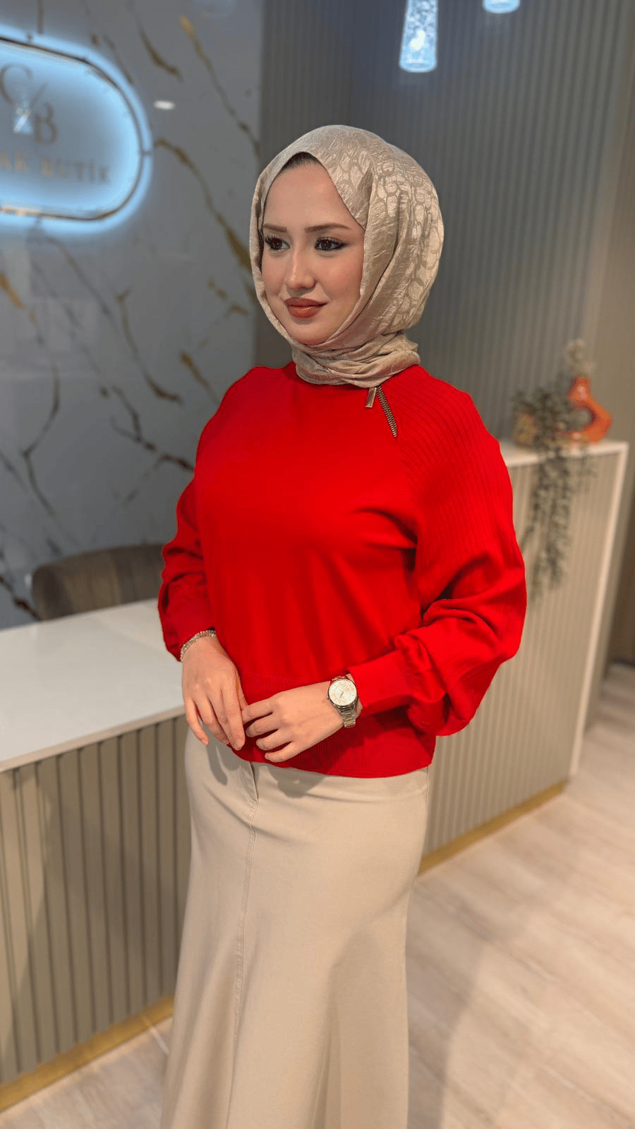 NUSS 205 FERMUAR DETAYLI BLUZ - KIRMIZI
