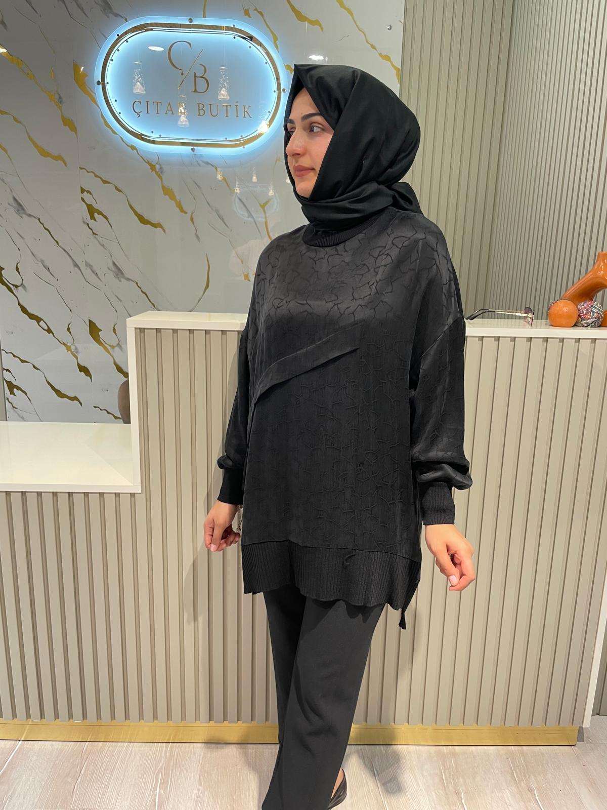 NUSS 3003 DESENLİ TUNİK-SİYAH