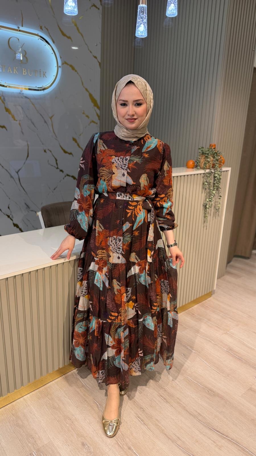 PUANE 12684 ELBİSE- KAHVE