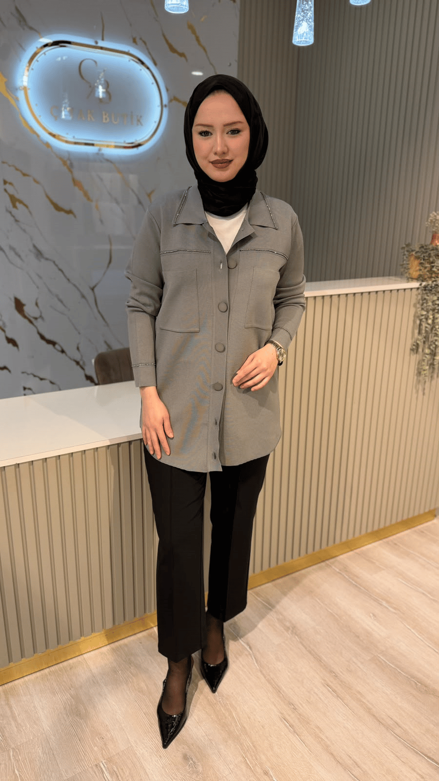 TIĞ TRİKO 21562 CEP DETAYLI RAYON  CEKET- GRİ