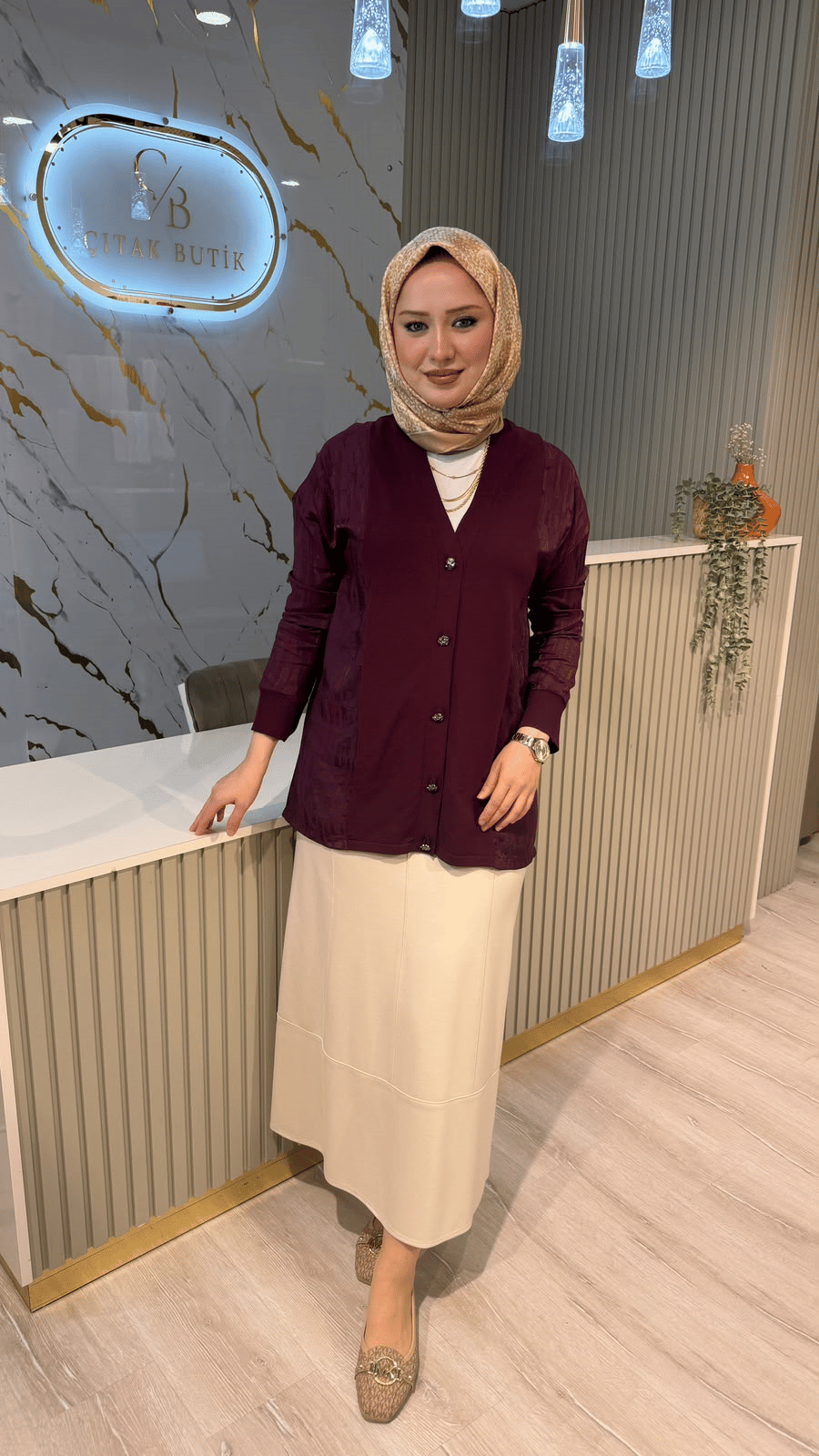 TIĞ TRİKO 21961 KUMAŞ DETAYLI DÜĞMELİ TRİKO HIRKA- BORDO