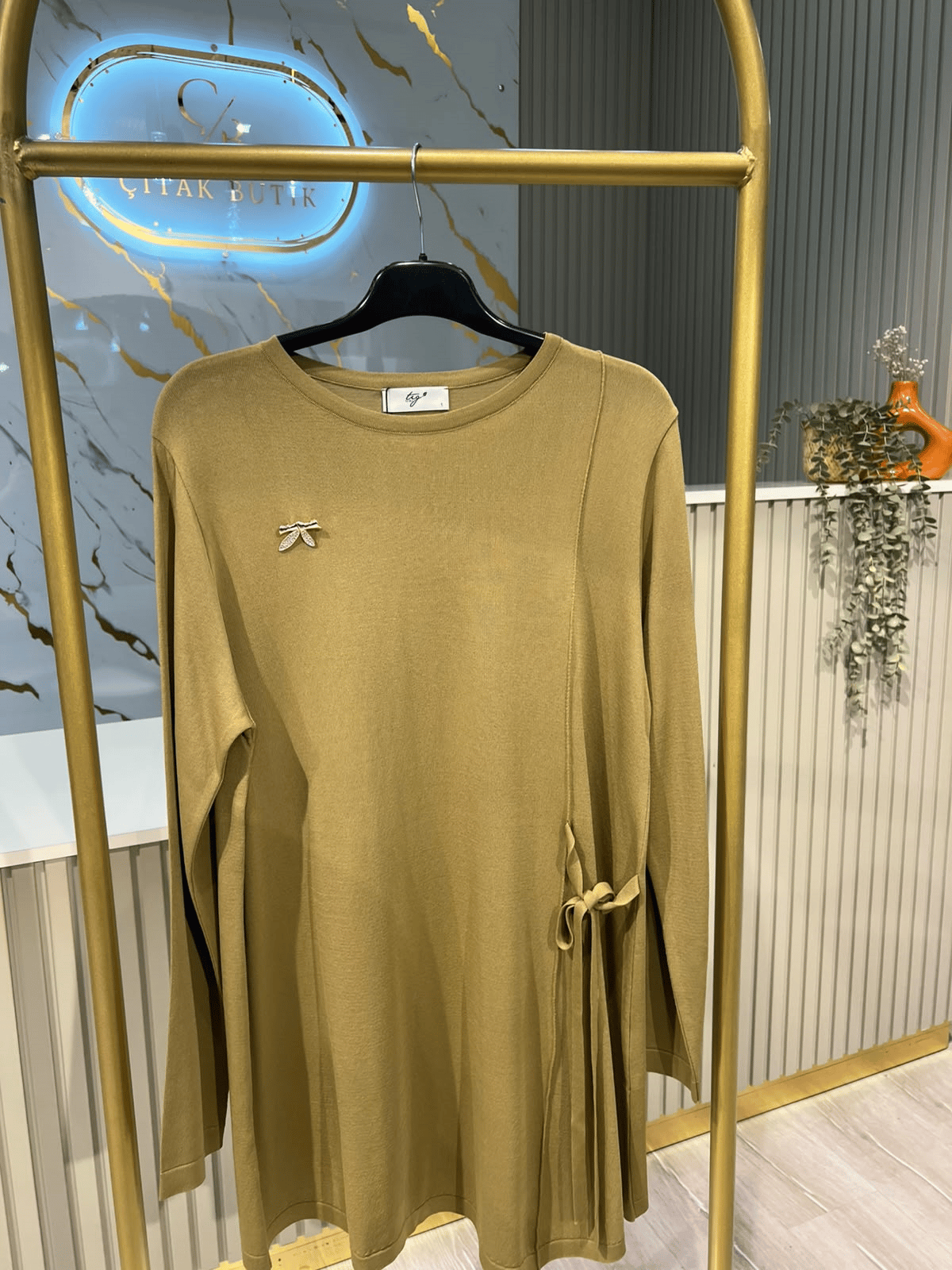 TIĞ TRİKO 2211 BAĞALAMA DETAY RAYON TUNIK- OLİVE