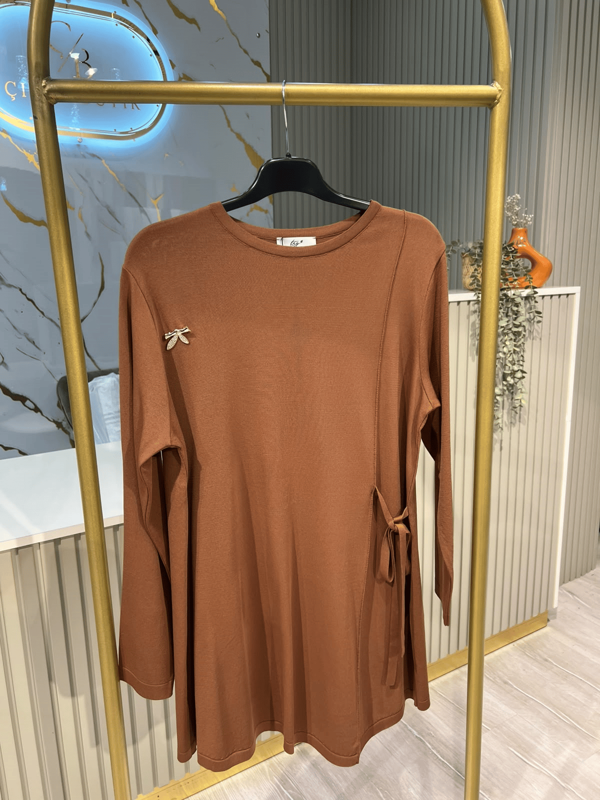 TIĞ TRİKO 2211 BAĞALAMA DETAY RAYON TUNIK- KAHVE