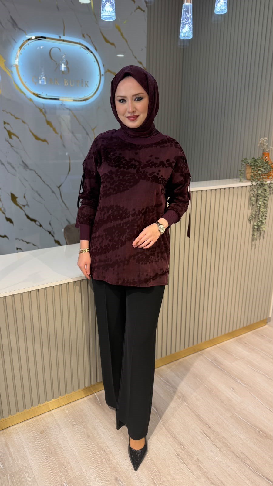 TIĞ TRİKO 4050 OVERSİZE RİBANALI TUNIK-BORDO