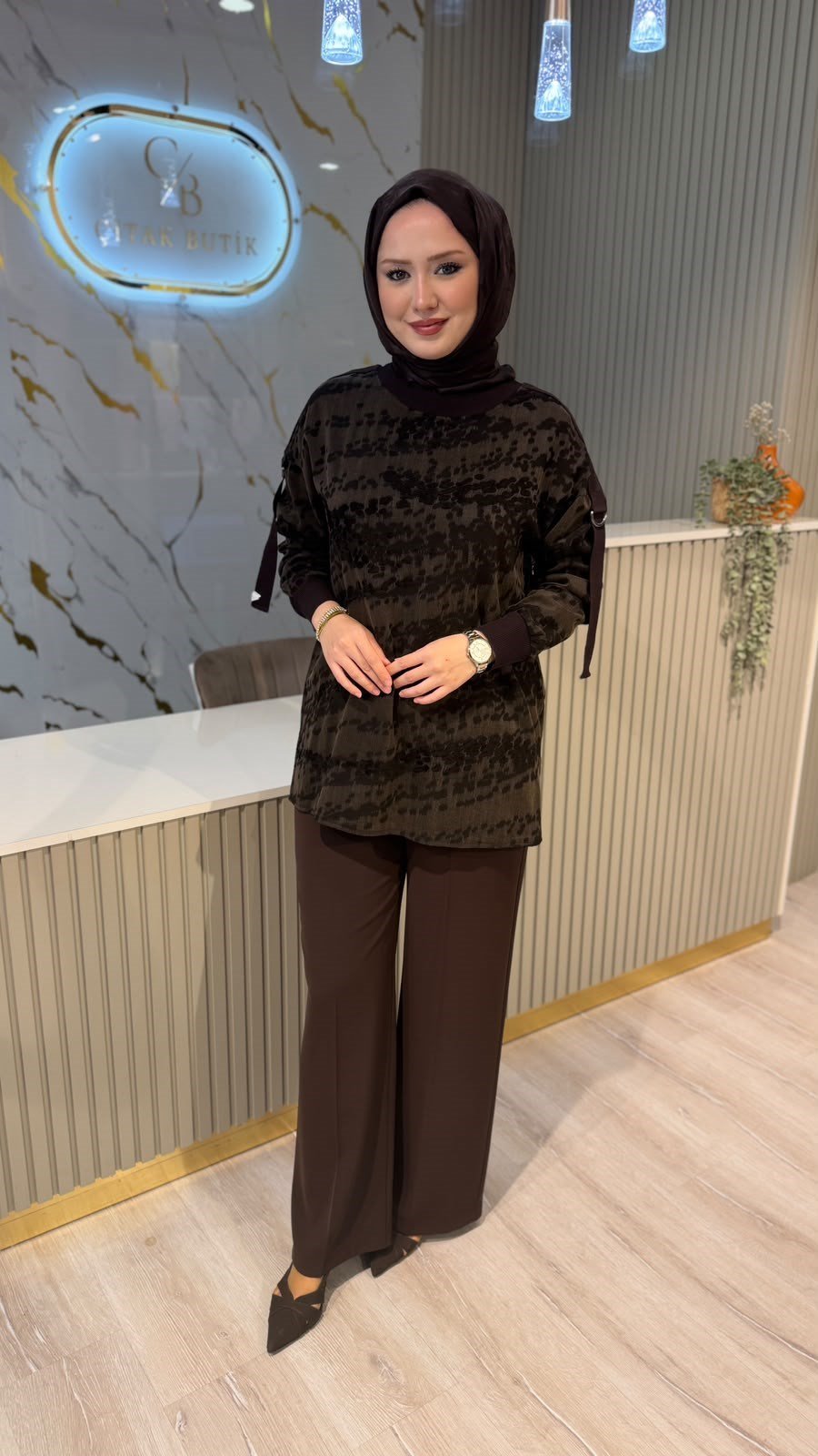 TIĞ TRİKO 4050 OVERSİZE RİBANALI TUNIK-KAHVE
