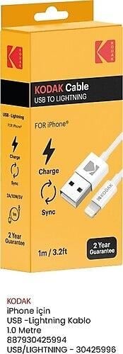 Kodak-Kodak iPhone USB to Lightning 1 M Şarj Kablosu