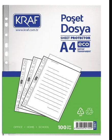 Kraf-Kraf Poşet Dosya A4  Eco 100 lü Paket