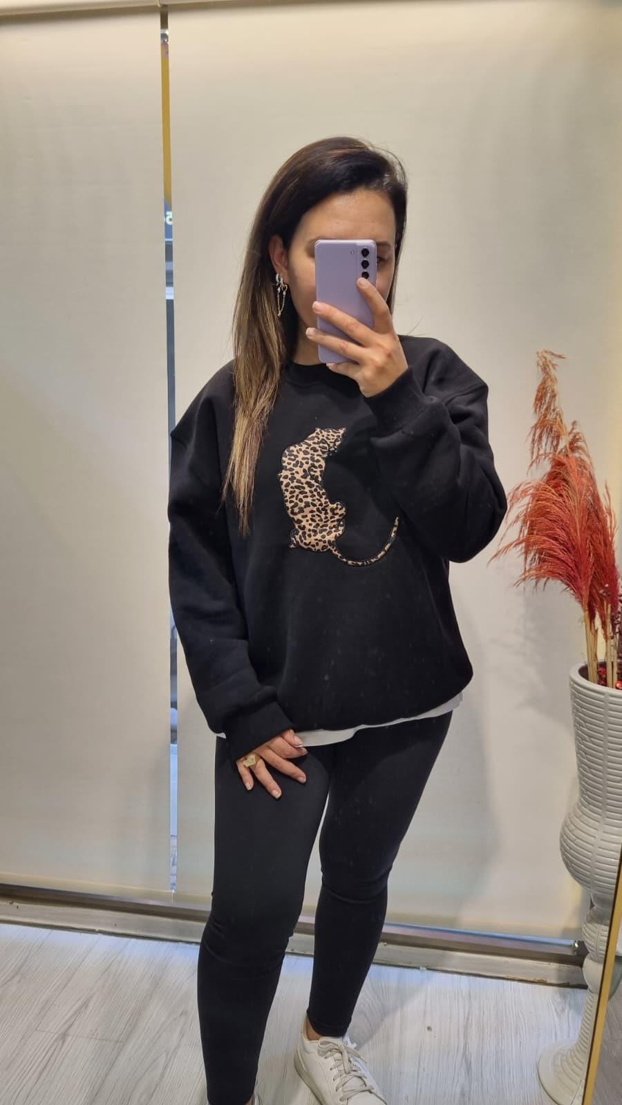 Kaplan Detay Siyah Sweatshirt