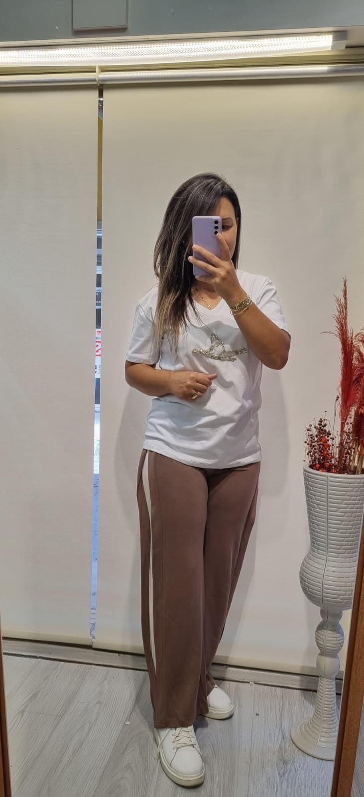 Modal Kumaş Şerit Detay Kahve Pantolon