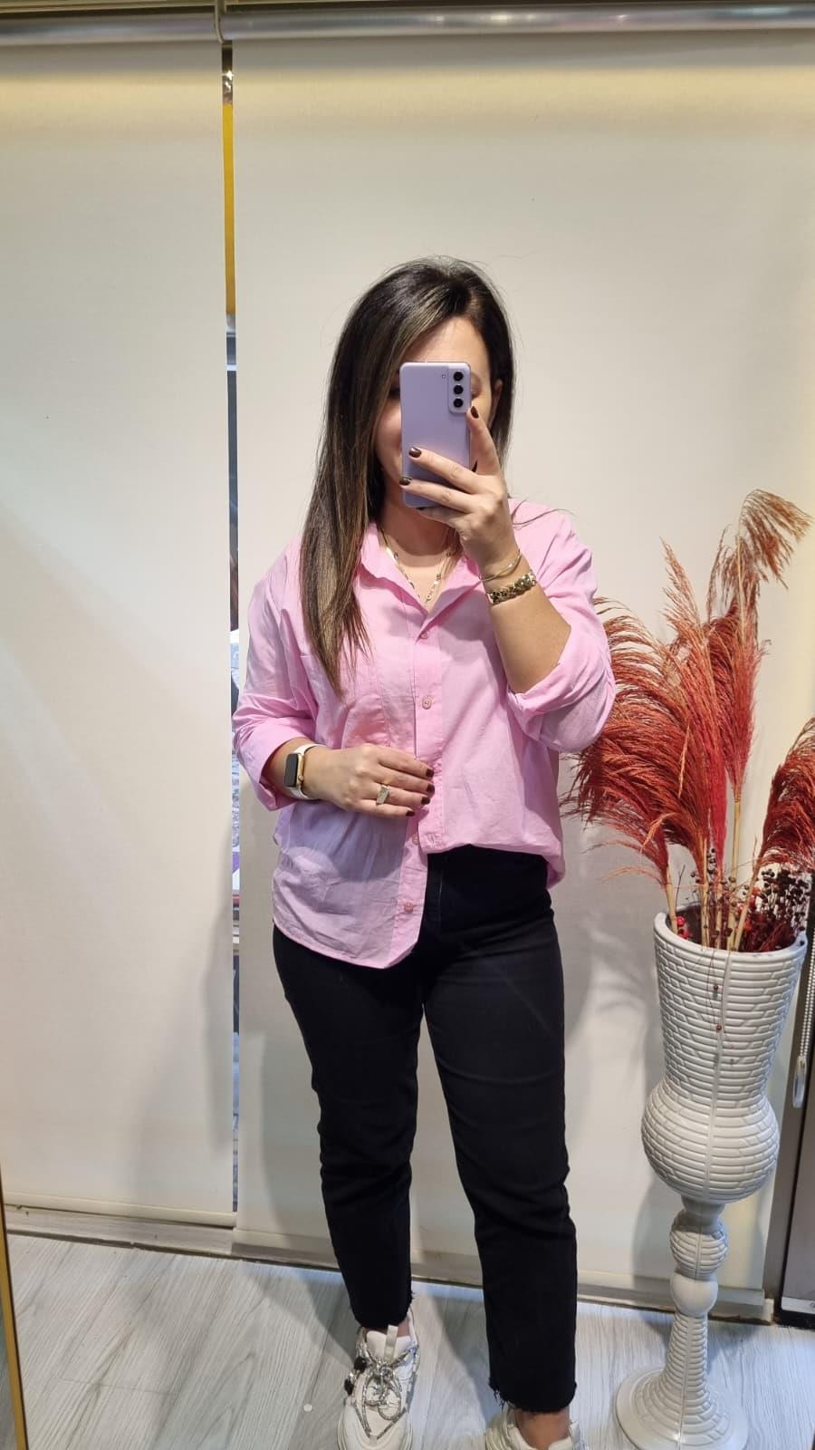 Pembe Salaş Keten Gömlek