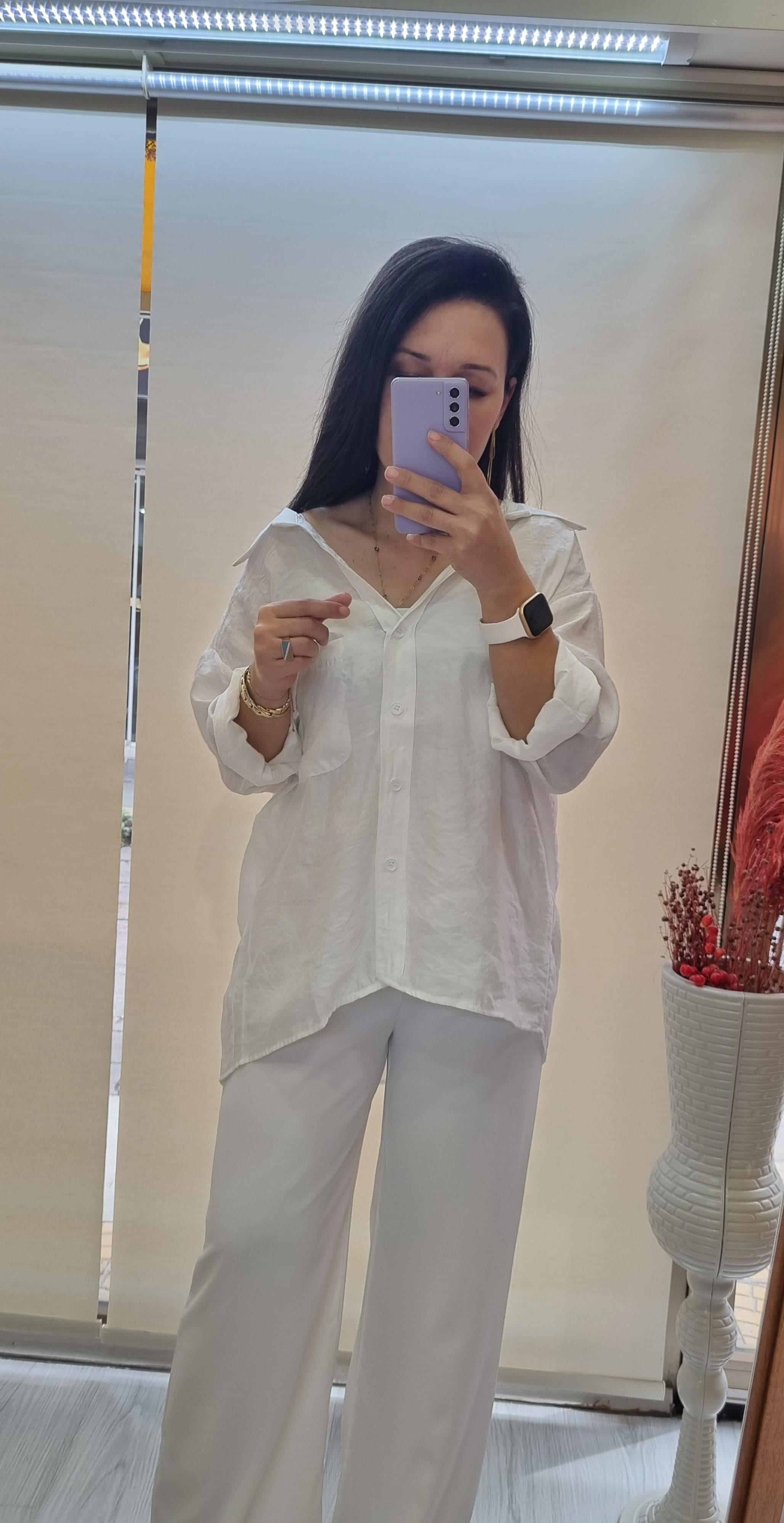 Premium Kalite Basic Salaş Tensel Beyaz Gömlek