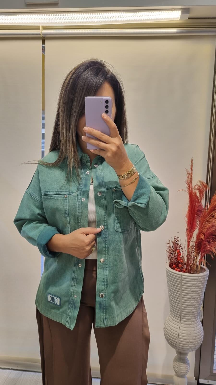 Premium Kalite Yeşil Kot Ceket