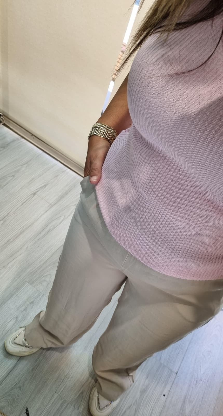 Tensel Kumaş Beli Lastikli Taş Rengi Pantolon