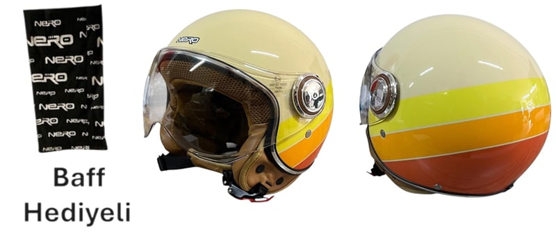 NERO KASK ÇENESİZ KREM - SARI - TURUNCU TK-06 (L)