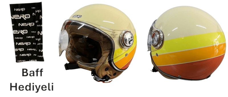 NERO KASK ÇENESİZ KREM - SARI - TURUNCU TK-06 (XL)
