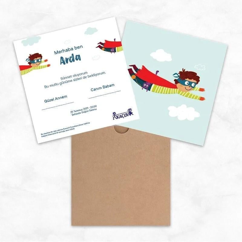 Sünnet Davetiyesi - Kahraman Arda  (Zarf Hediyeli)