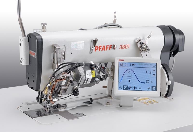 PFAFF 3801 Integrated workplace for pre-gathering and bridle-taping armholes