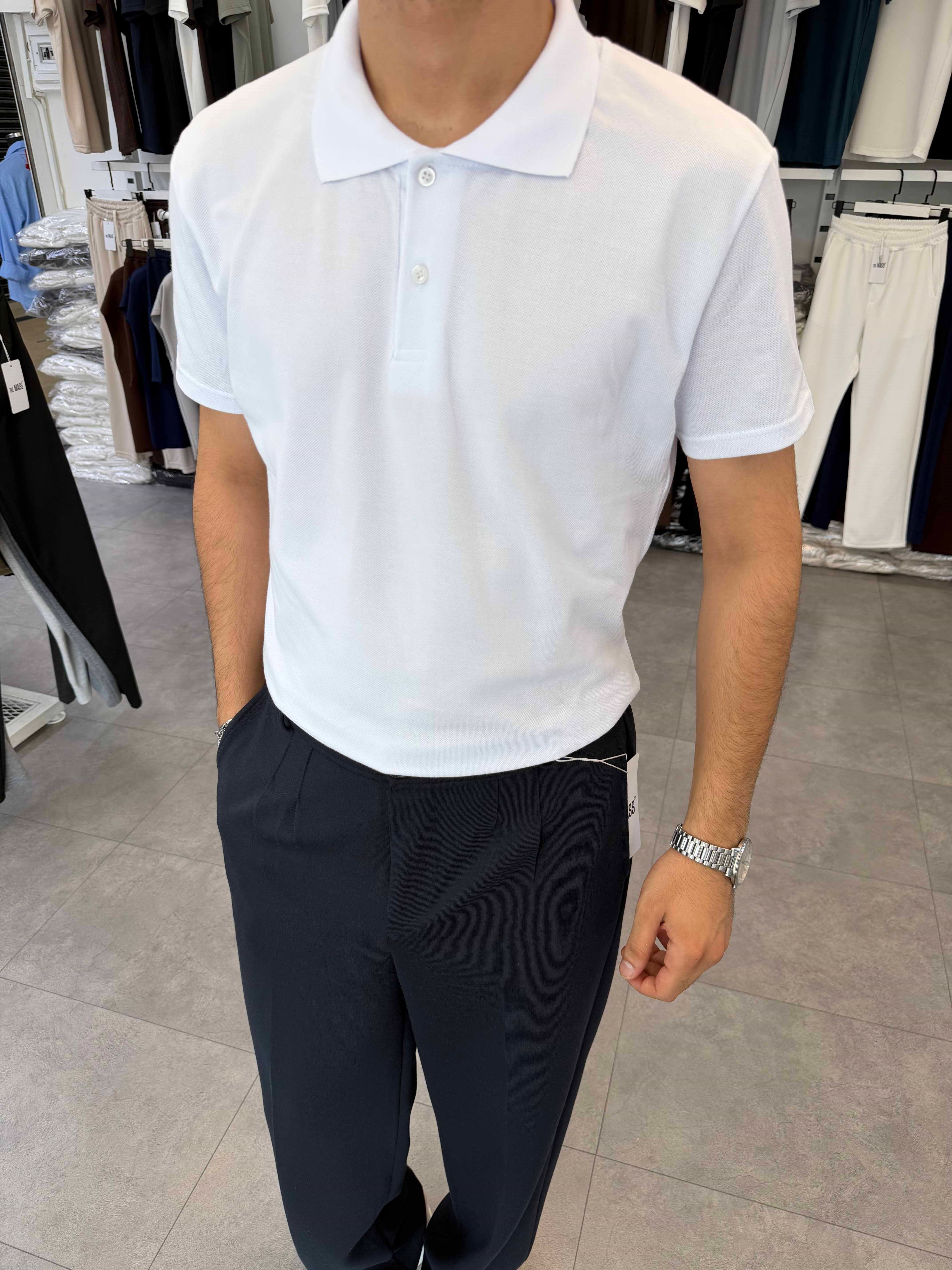Avrupa Kalıp Polo Yaka Tişört Beyaz