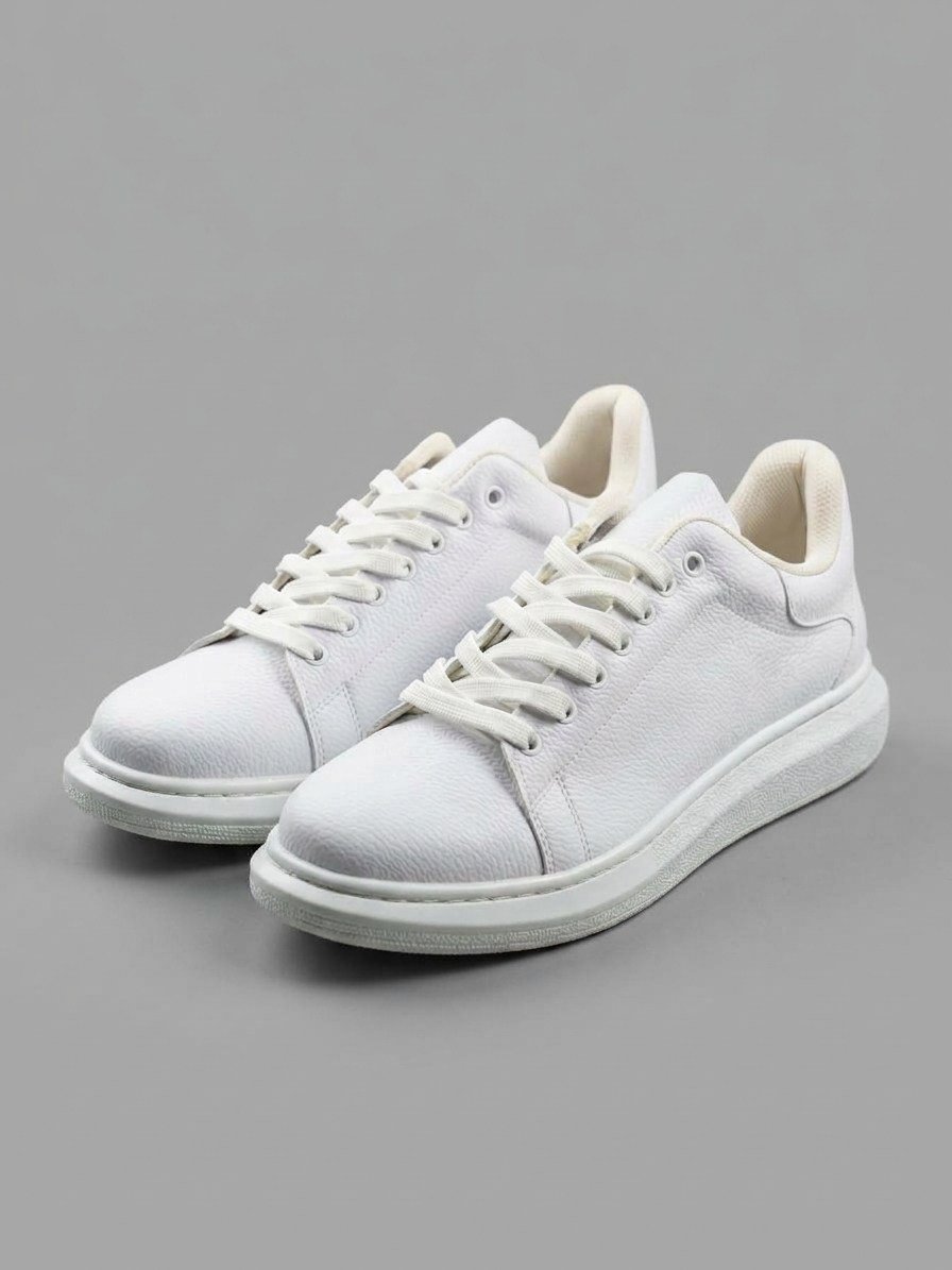 Beyaz Doku Deri Kalın Taban Erkek Sneaker