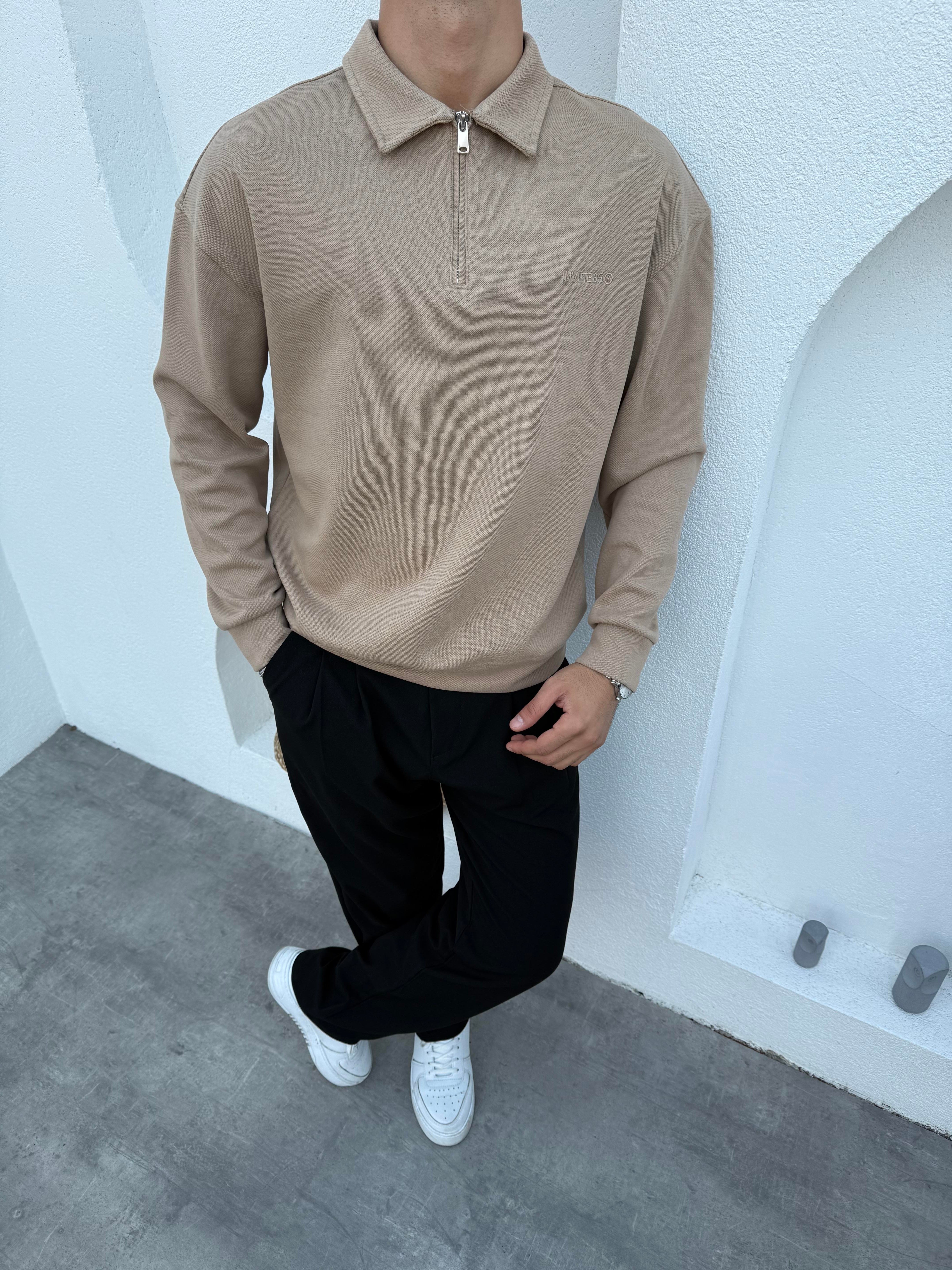 Çelik Örme Pike Sweatshirt Bej