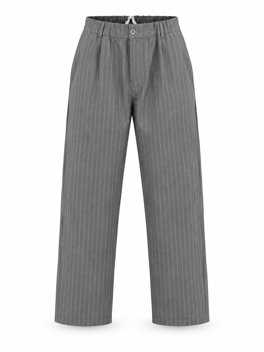 Çizgili Viskon Kumaş Regular Pantolon Gri
