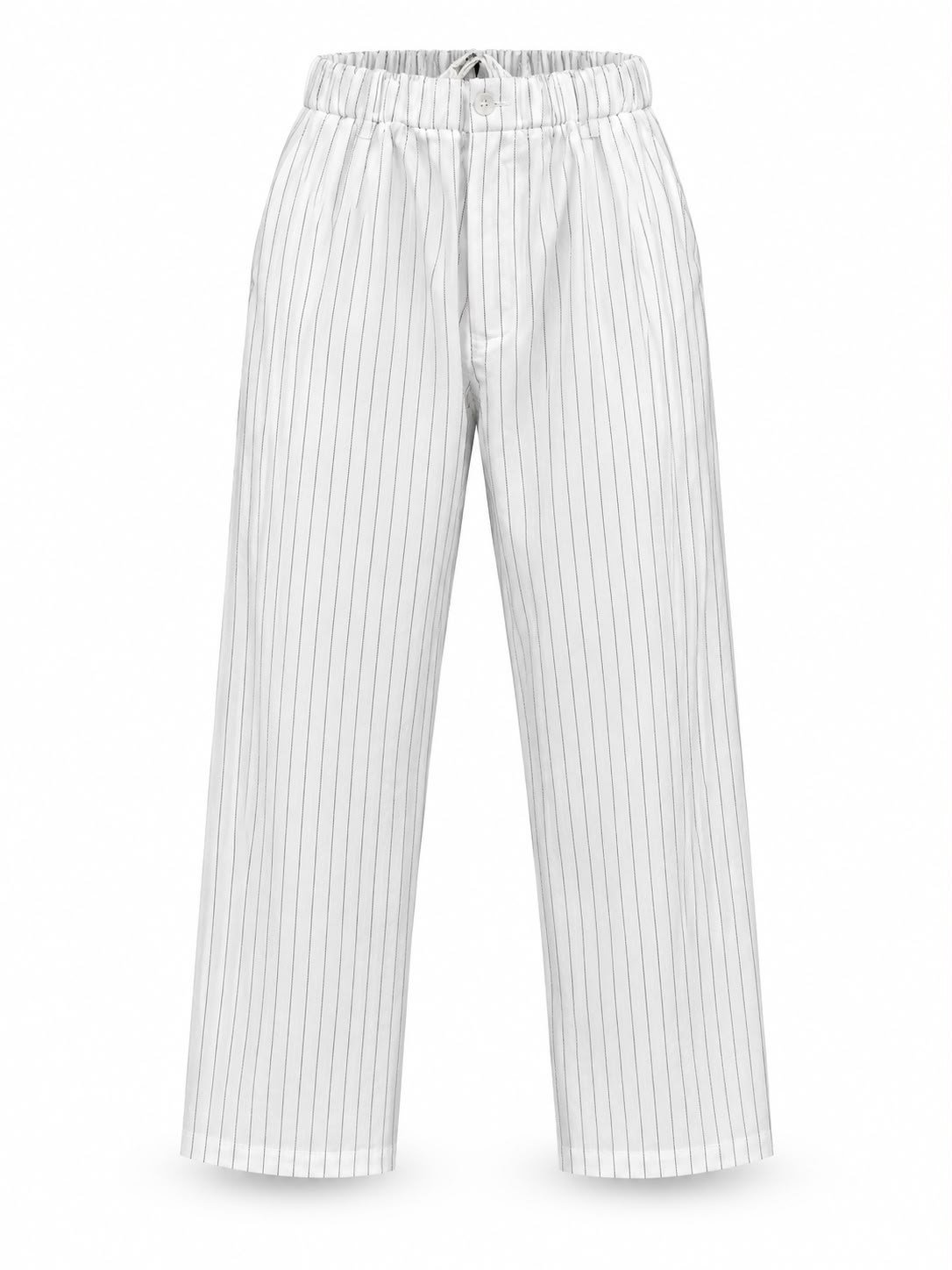 Çizgili Viskon Kumaş Regular Pantolon Beyaz