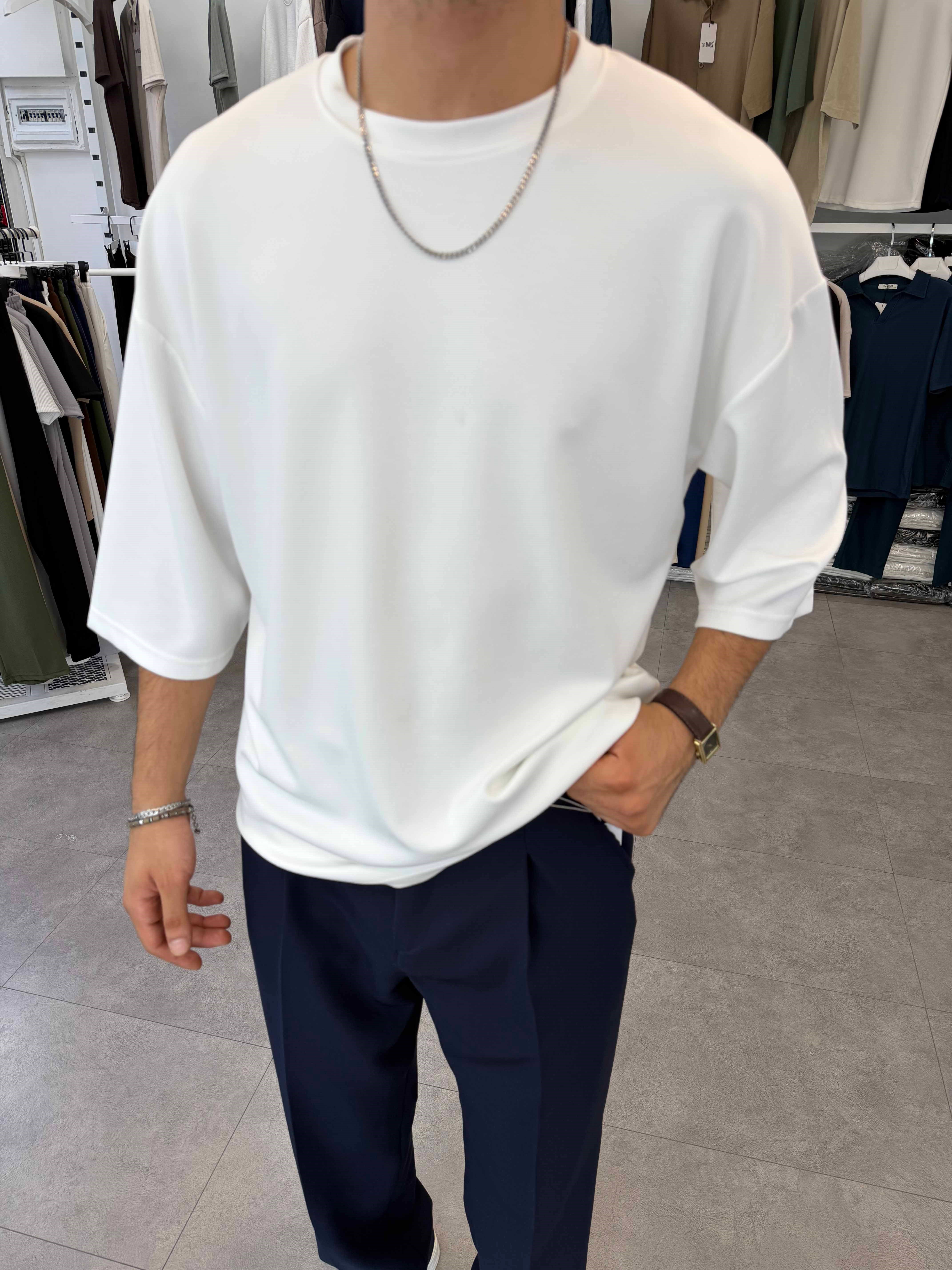 Fakir Kol Oversize Oysh Tişört Beyaz