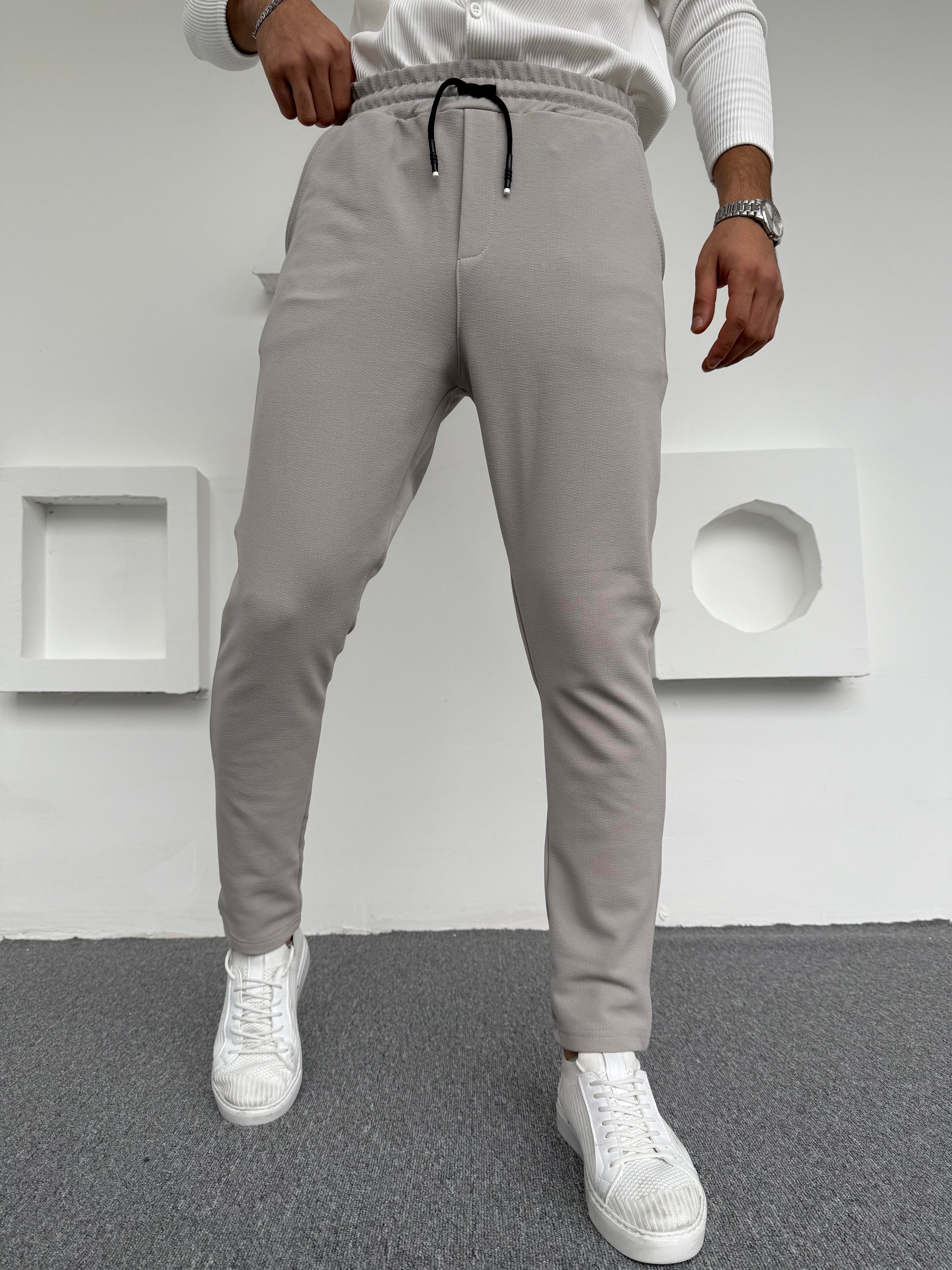 Krep Şardonlu Jogger Slimfit Pantolon Gri