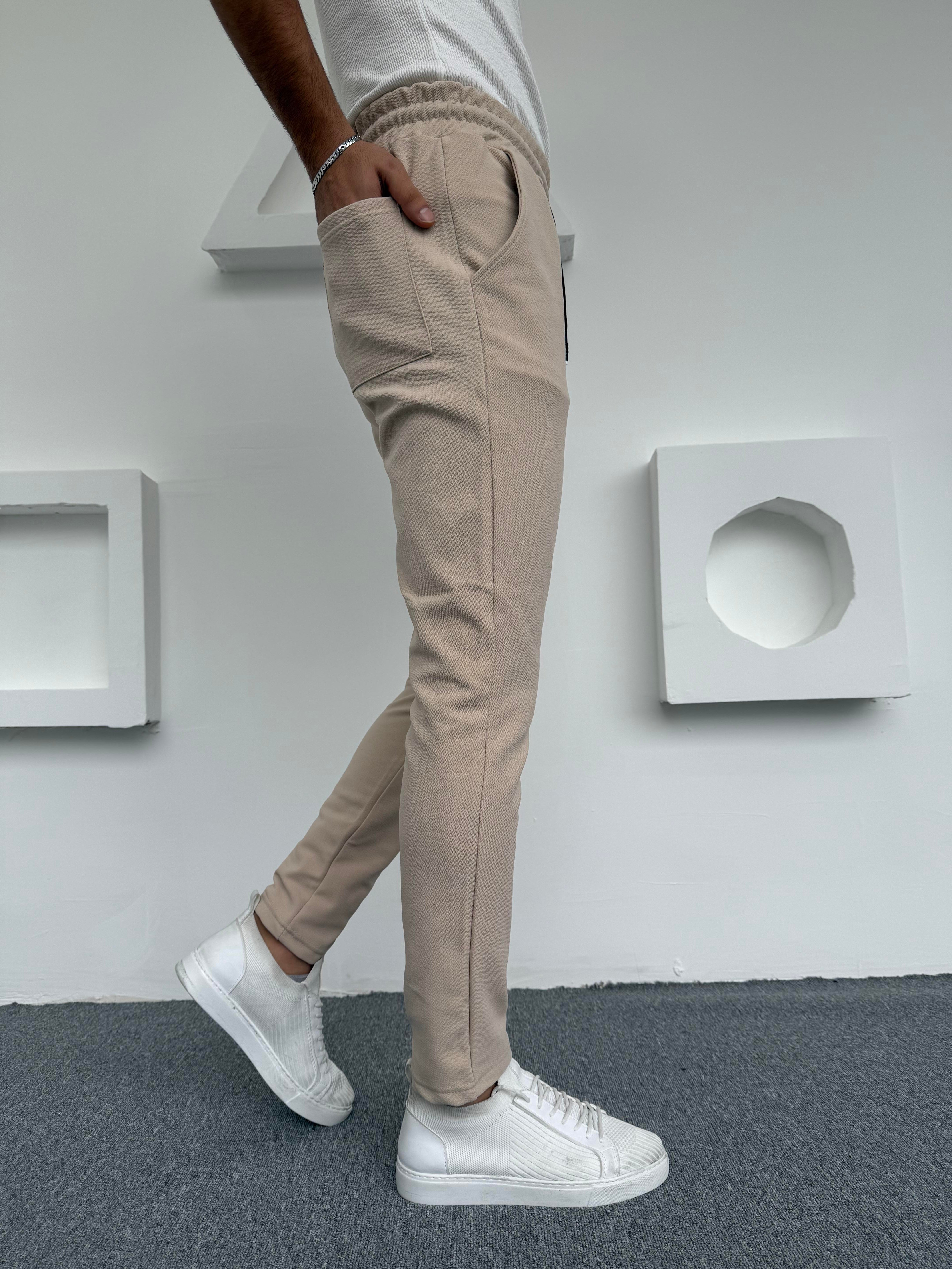 Krep Şardonlu Jogger Slimfit Pantolon Krem · 3