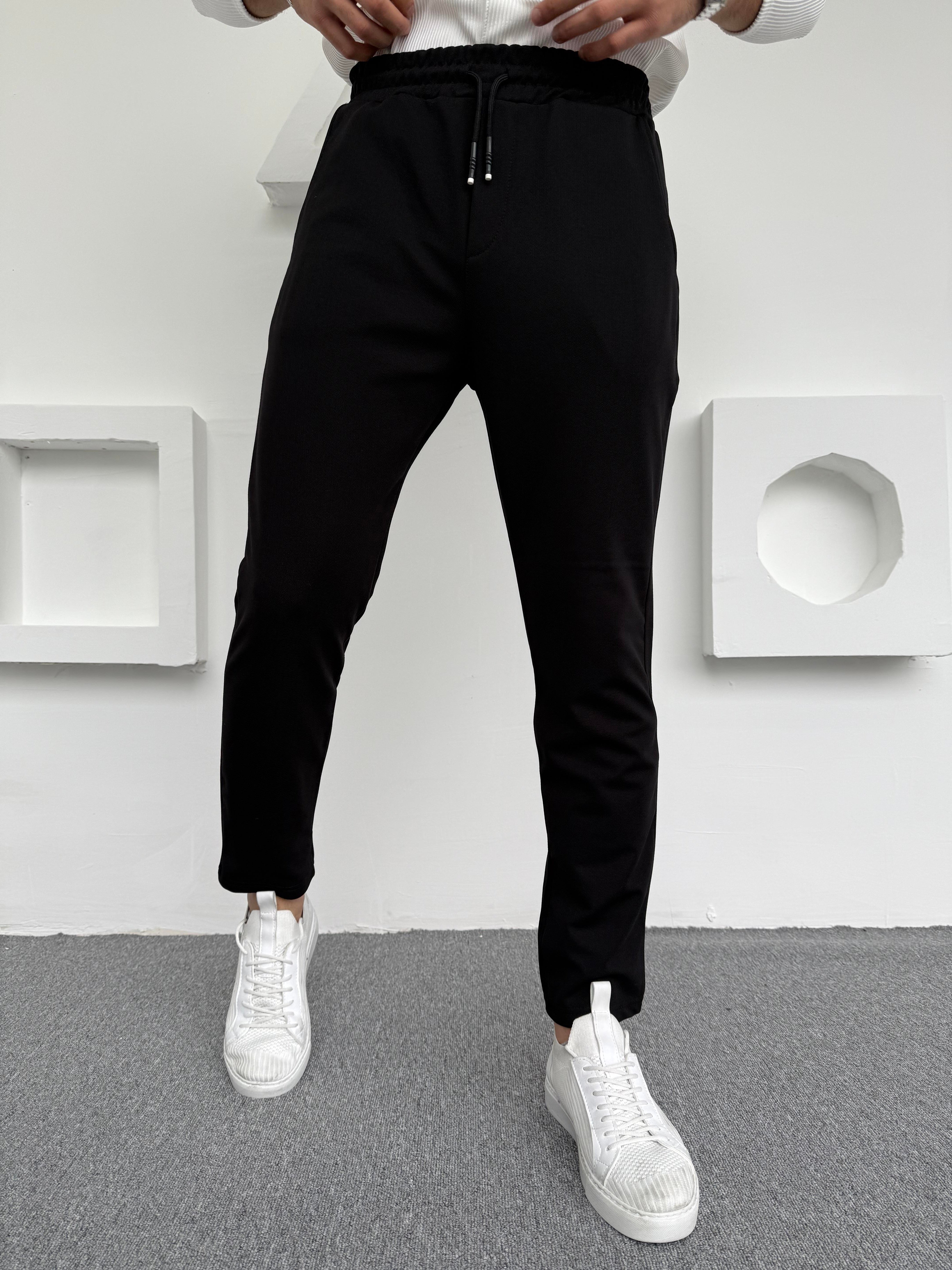 Krep Şardonlu Jogger Slimfit Pantolon Siyah