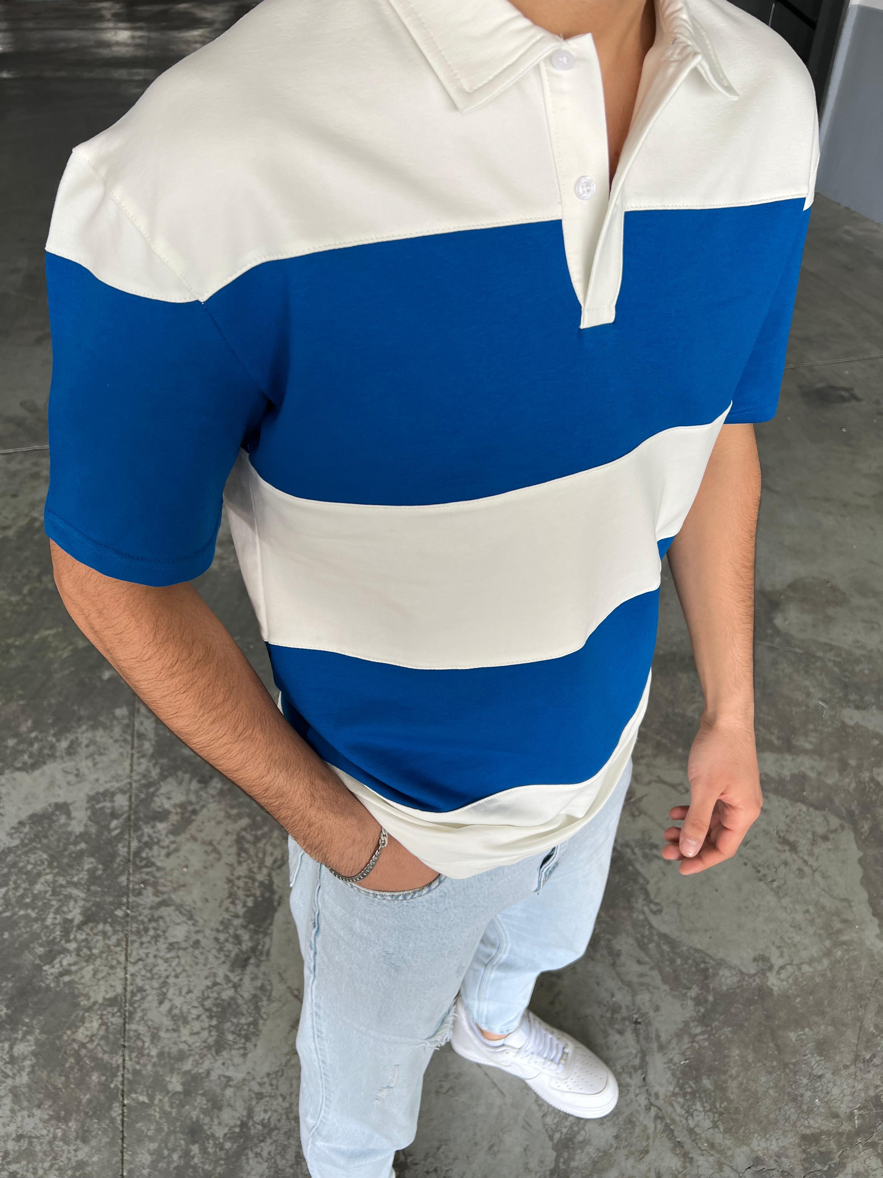 Oversize Çizgi Detaylı Tişört Mavi · 3