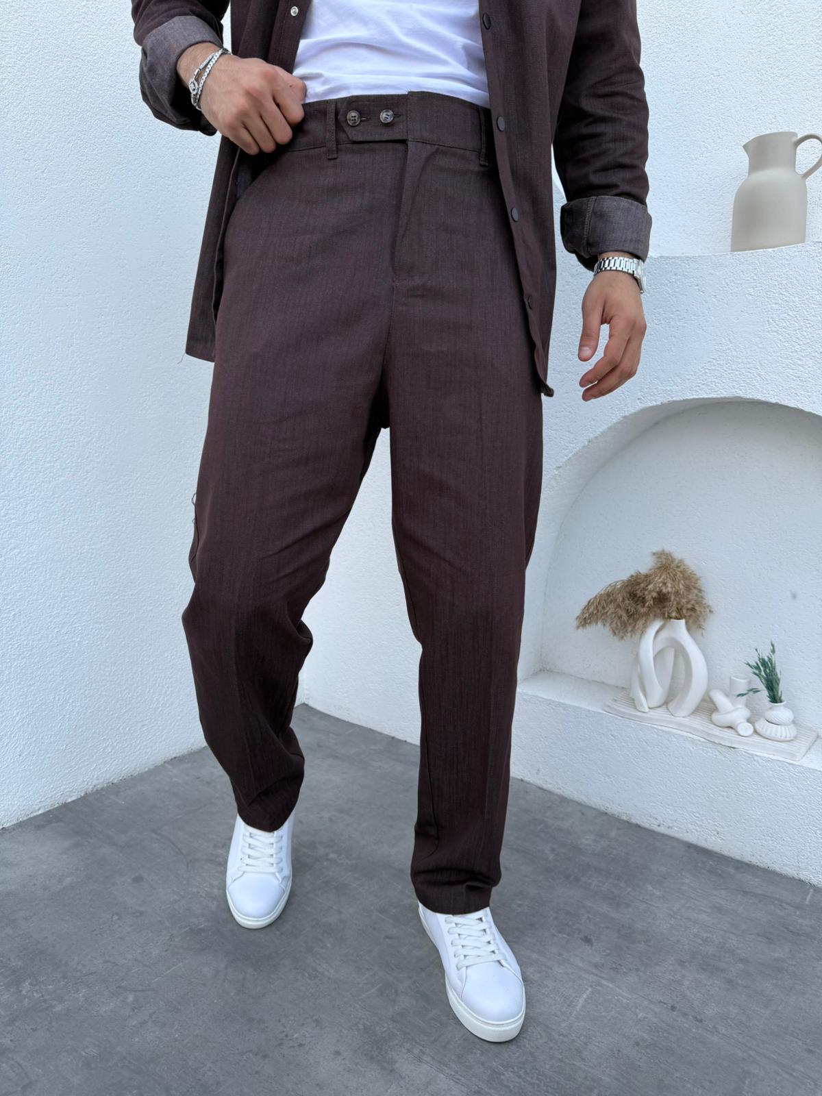 Oversize Gömlek Takım Kahverengi · 2