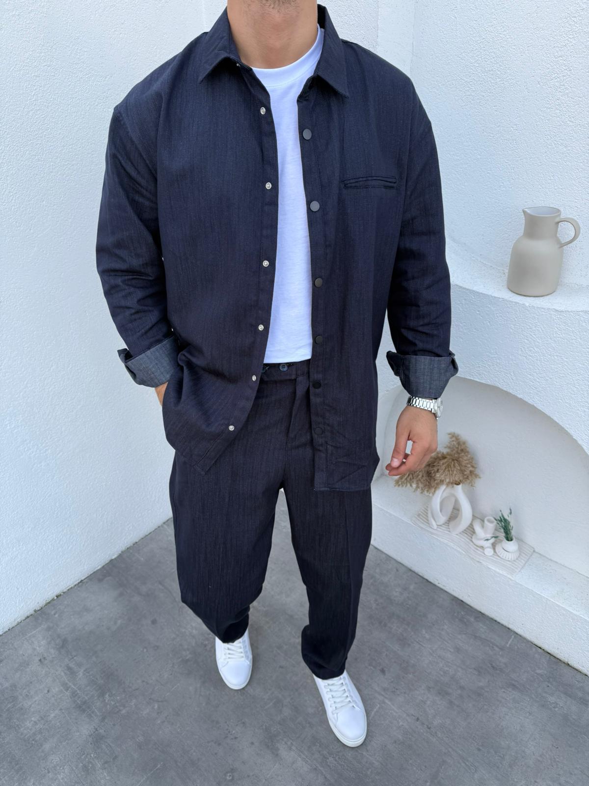 Oversize Gömlek Takım Lacivert