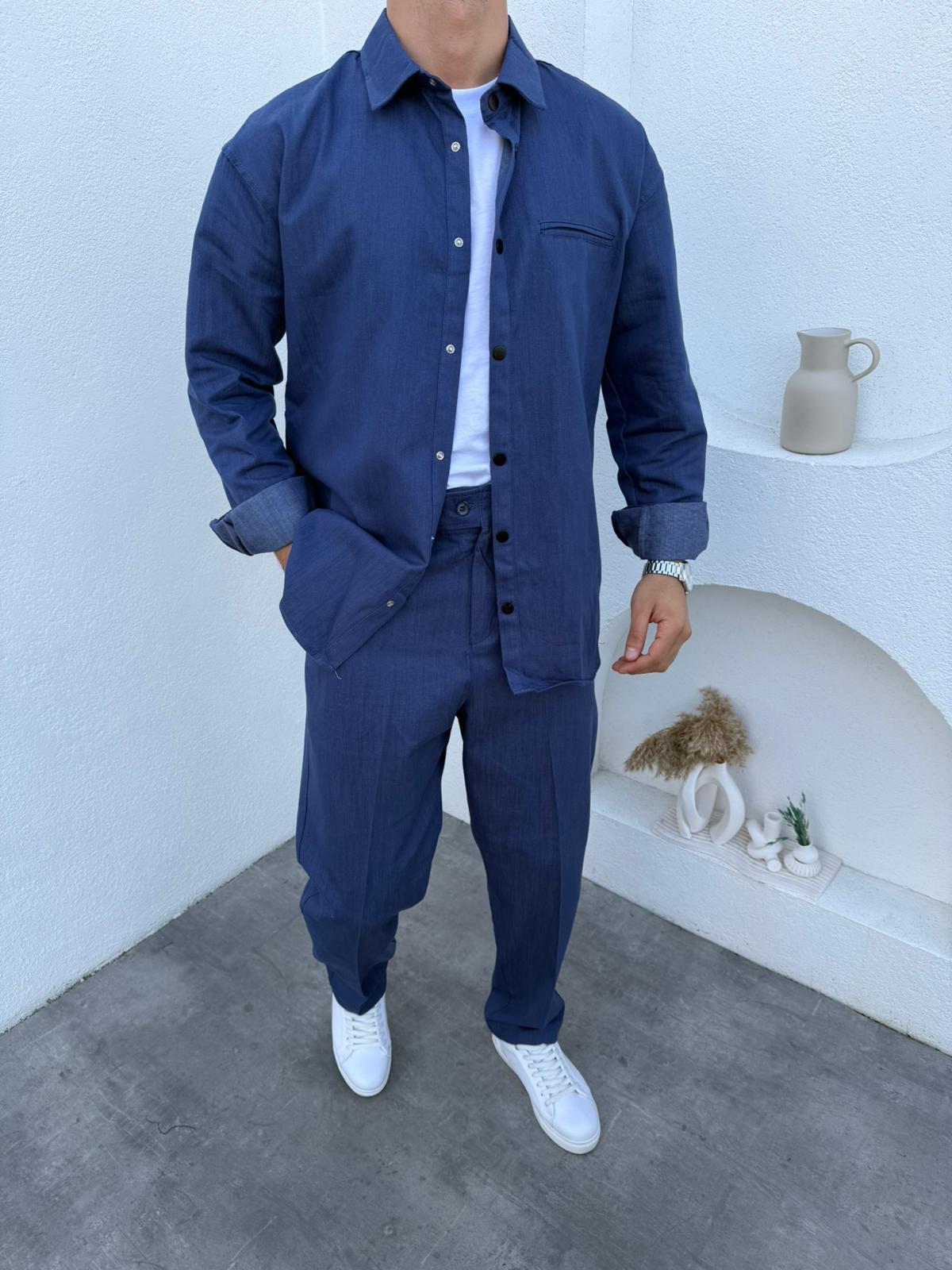 Oversize Gömlek Takım Mavi