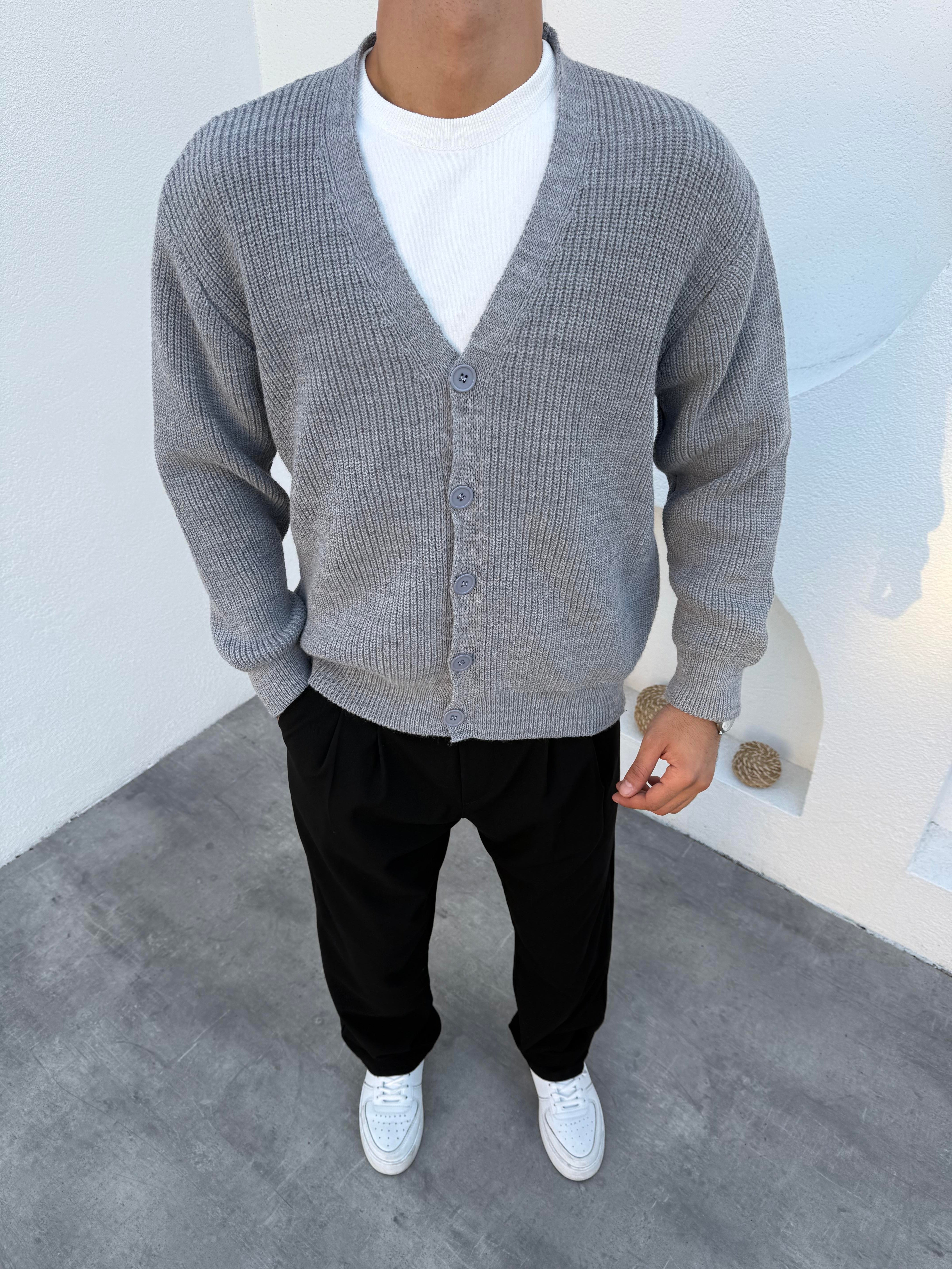 Pamuklu Oversize Hırka Gri · 2
