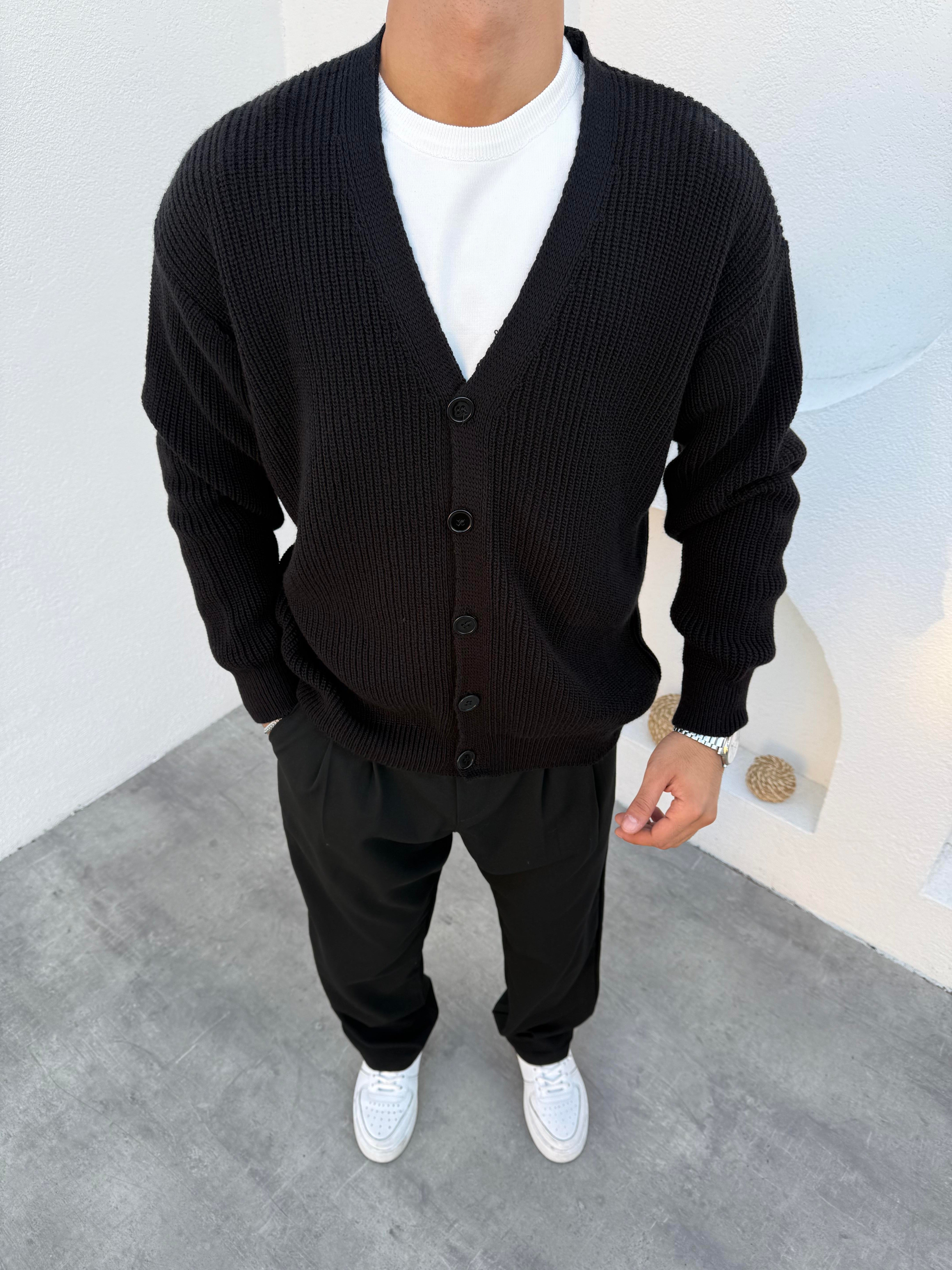 Pamuklu Oversize Hırka Siyah · 2