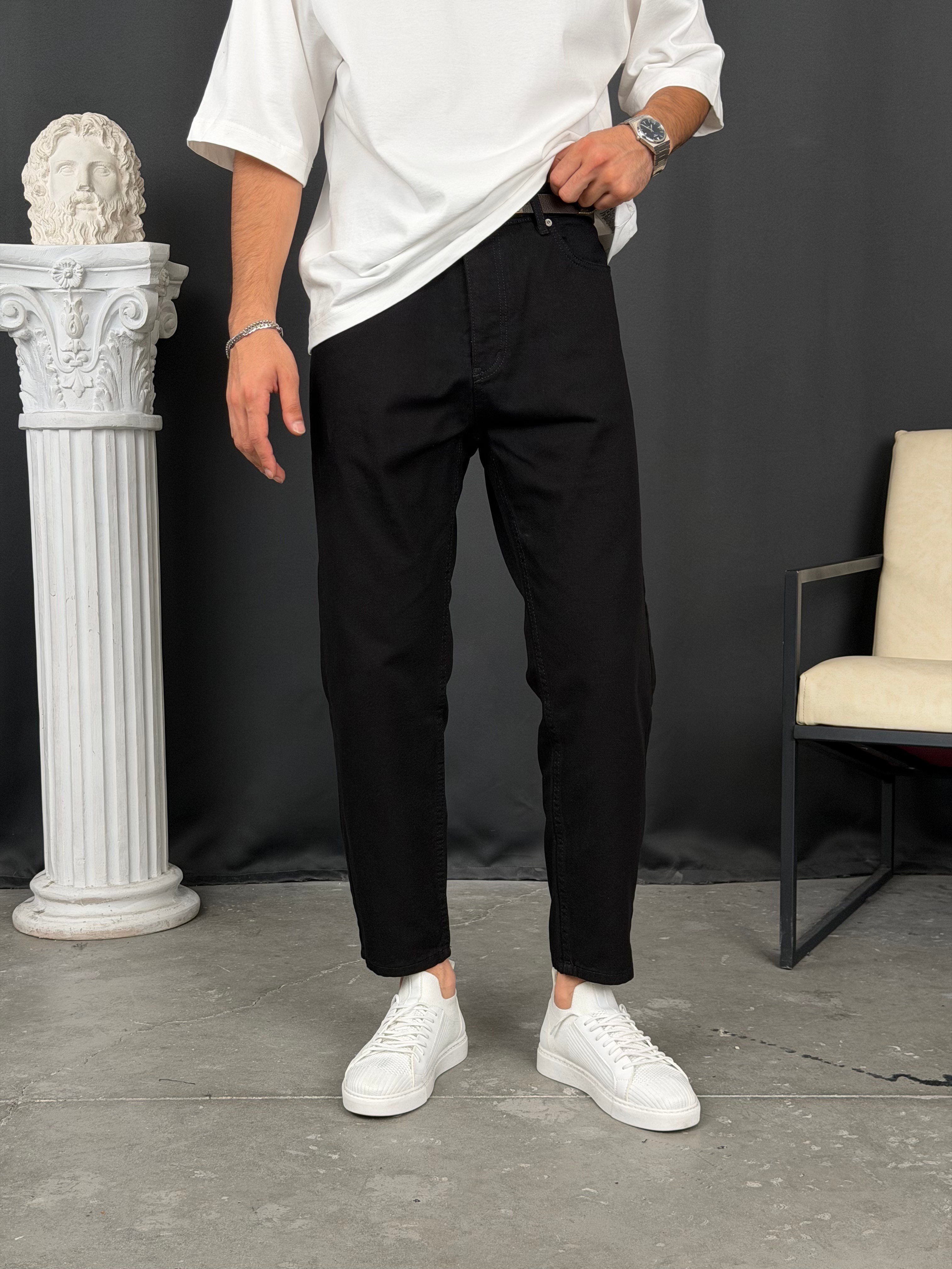 Premium Kalıp Boyfriend Denim Pantolon Siyah