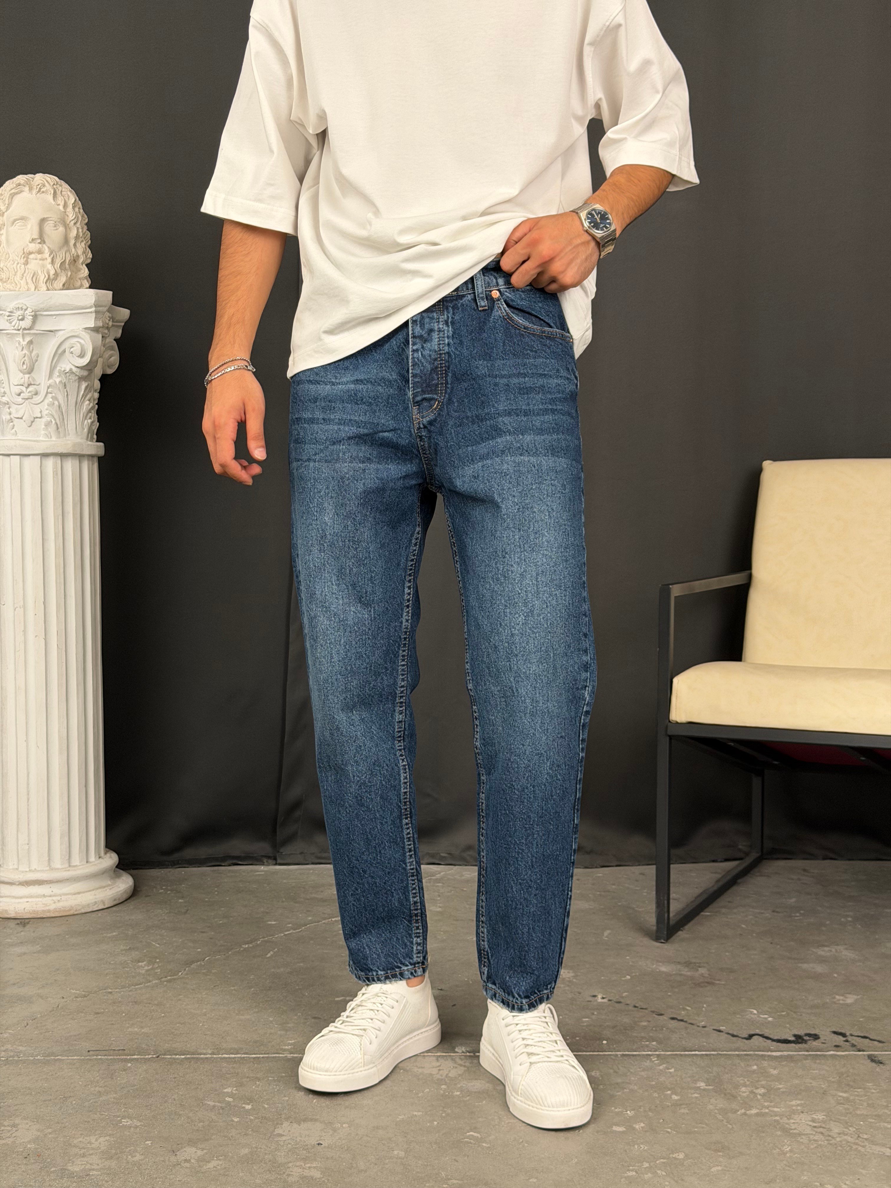 Premium Kalıp Boyfriend Denim Pantolon Koyu Mavi