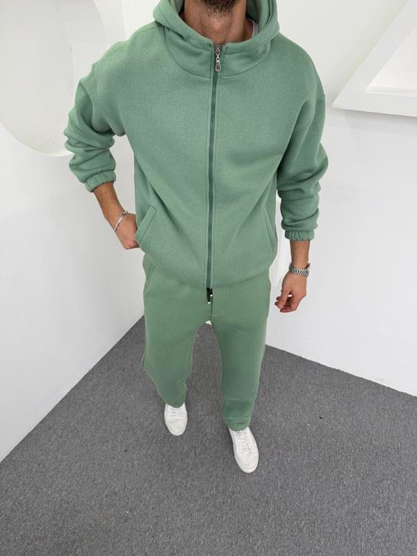 Üç İplik Tam Fermuarlı Kapüşonlu Oversize Takım Mint