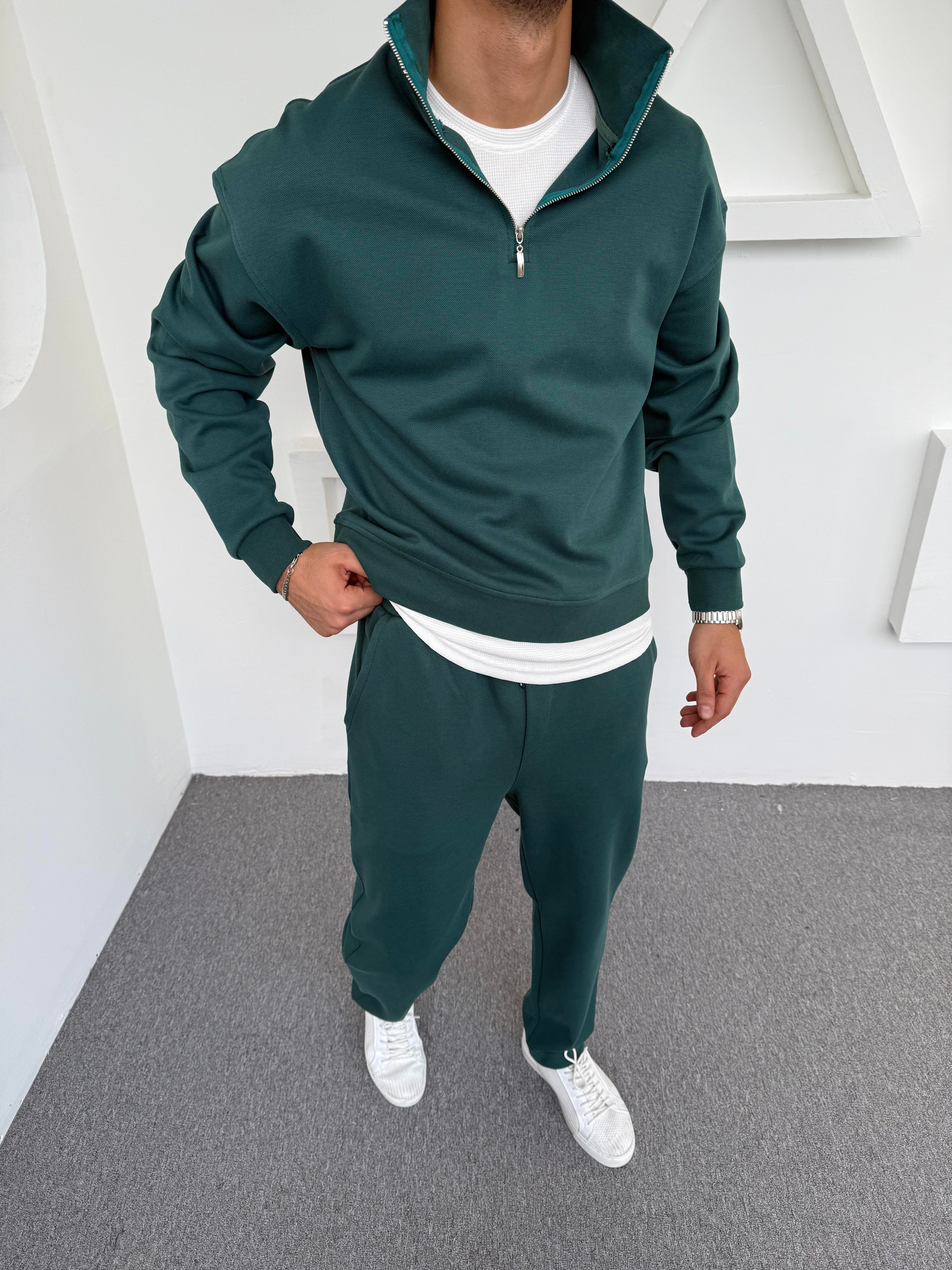 Yarım Fermuar İthal Kumaş Çelik Örme Takım Zümrüt Yeşili · 3