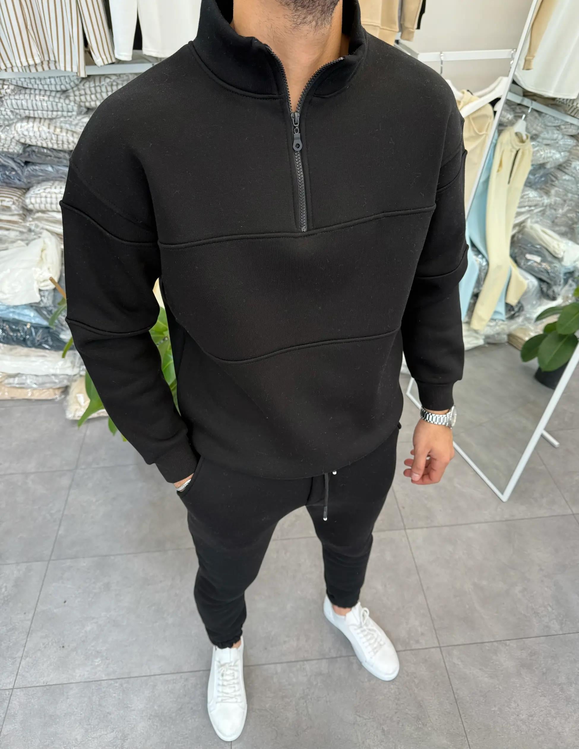 Yarım Fermuarlı Sweat Siyah
