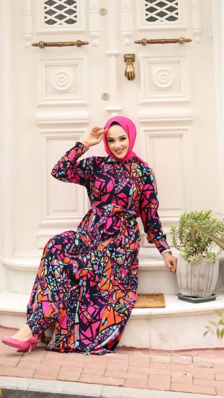 VİSCON DESENLİ ELBİSE