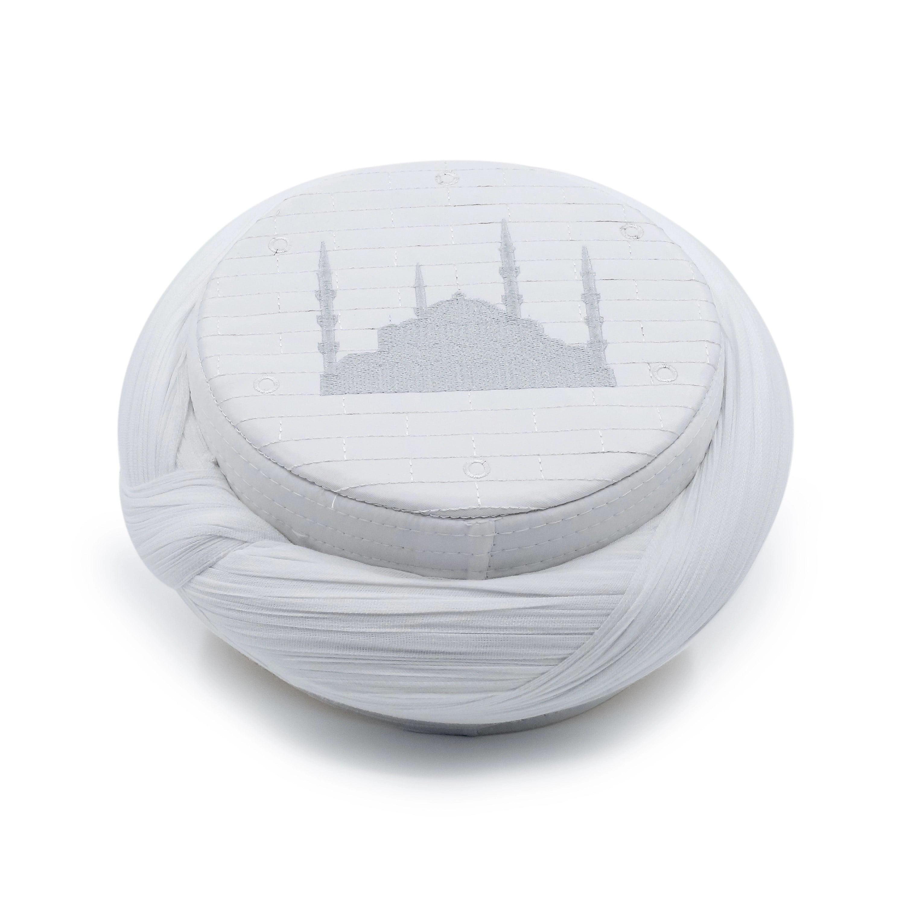 Cami Sarığı – Beyaz Kumaş – Beyaz Takke – Çapraz Sarım – Cami Nakışlı – 7 Metre