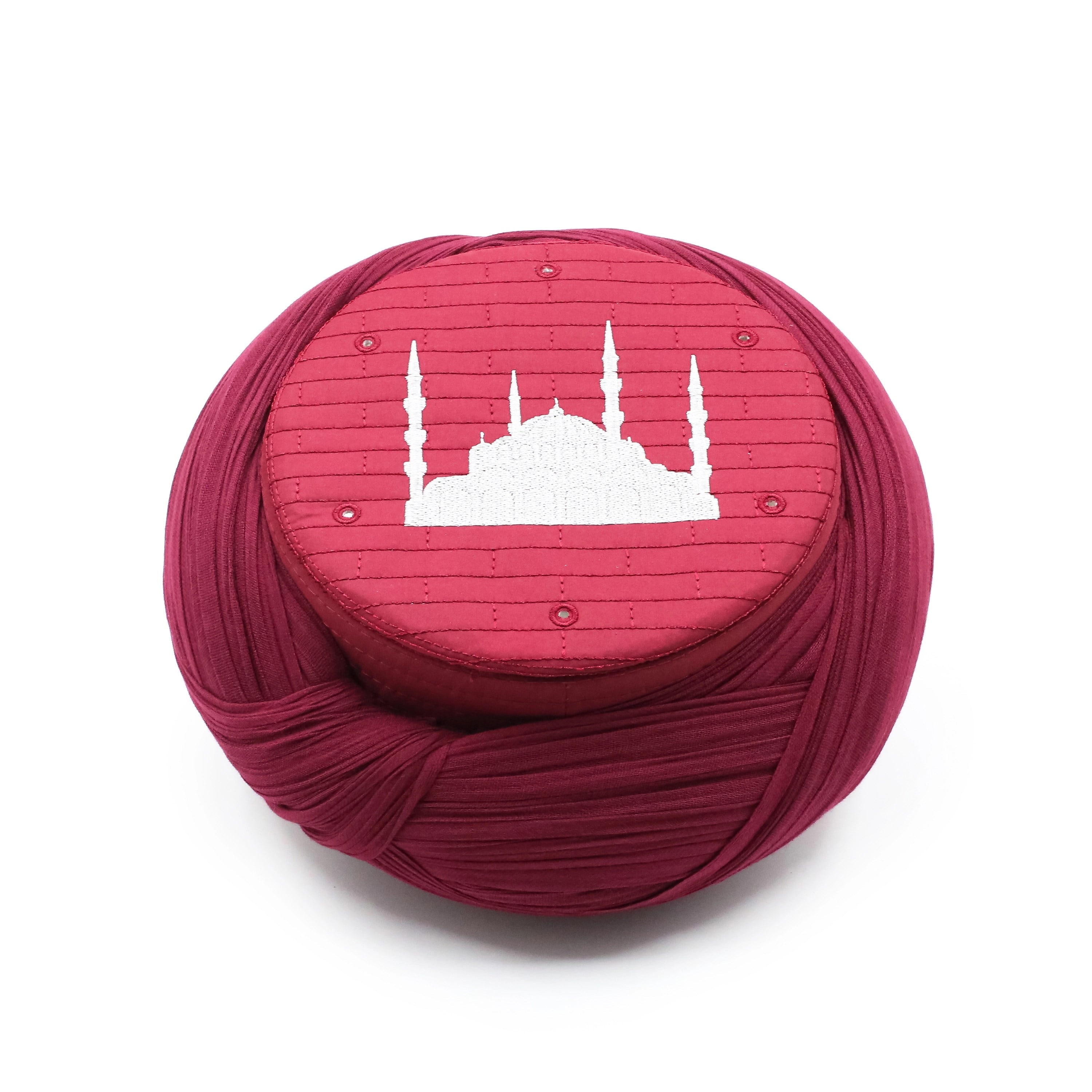 Cami Sarığı – Bordo Kumaş – Bordo Takke – Çapraz Sarım – Cami Nakışlı – 7 Metre