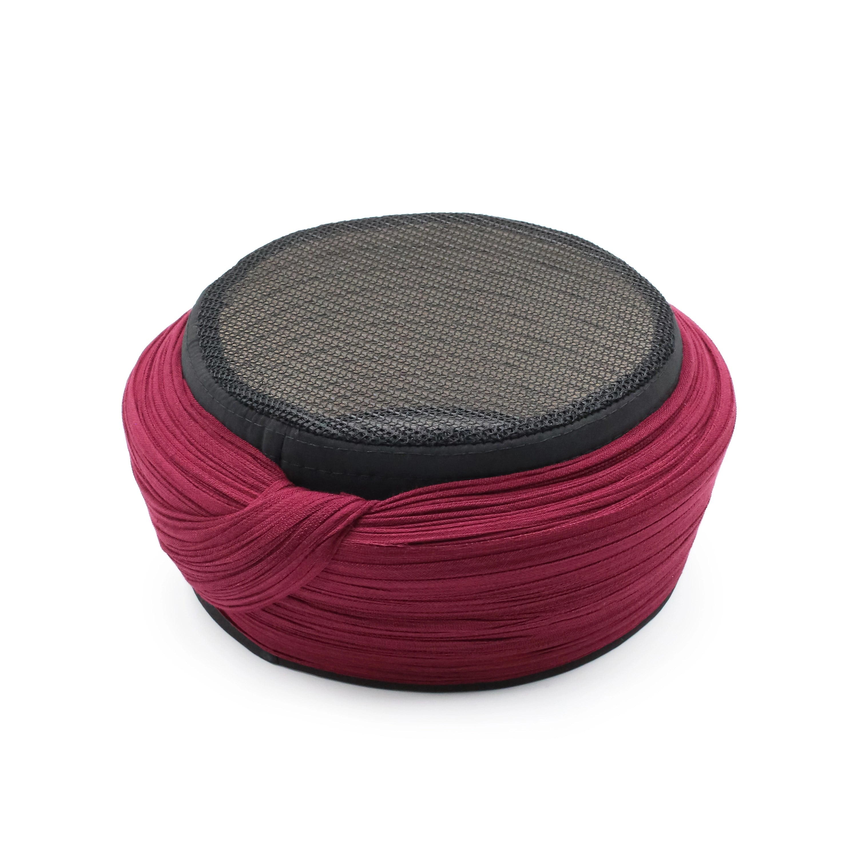 Fileli Sarık – Bordo Kumaş – Siyah Takke – Düz Sarım – Fileli – 5 Metre
