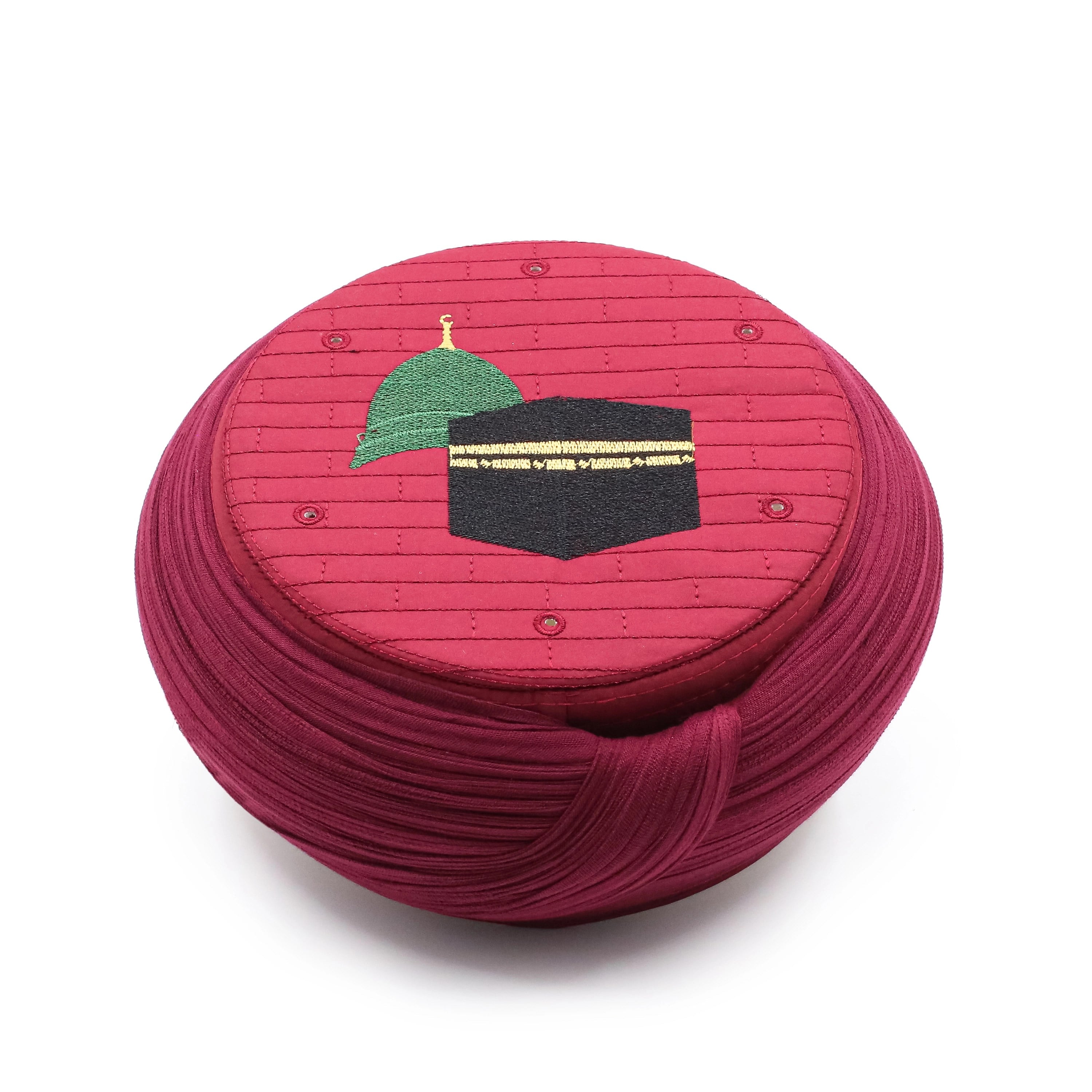 Hac Umre Sarığı – Bordo Kumaş – Bordo Takke – Yuvarlak Sarım – Mekke-Medine – 7 Metre
