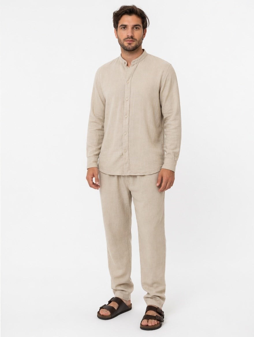 Klasik Düğmeli Müslin Takım %100 Pamuk – Hac Umre ve Günlük Kullanım-kremERKEK MÜSLİN TAKIM 