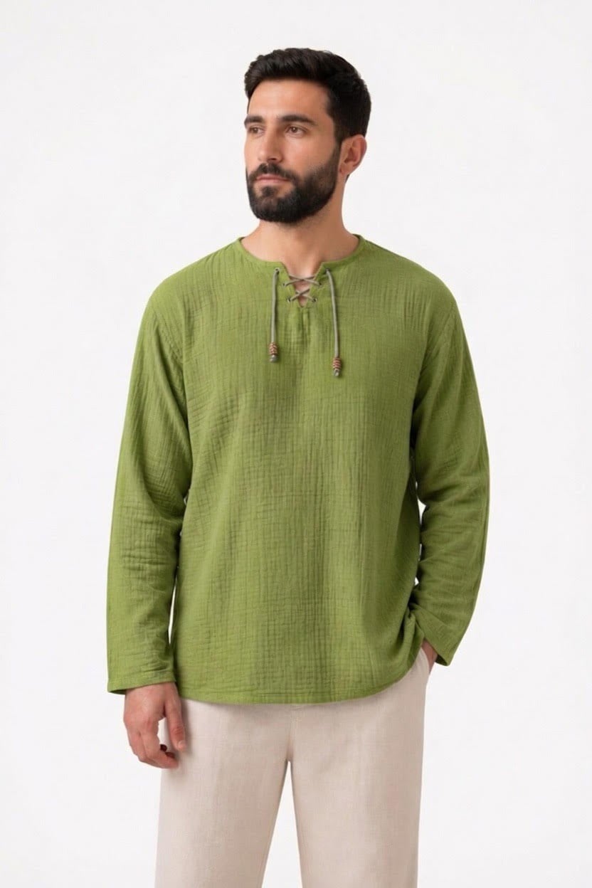 Oversize Erkek Müslin Gömlek – İpli Yakasız %100 Pamuk-HakiOversize Erkek Gömlek – İpli Yakasız %100 Pamuk GOMLEKİP-01OVERSİZE GÖMLEK İPLİSUFFA